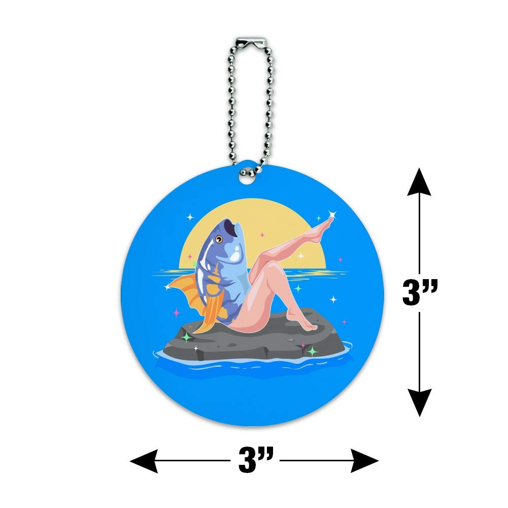 Funny Reverse Mermaid with Tuna Head Luggage Tag - Unique Round ID Card for Suitcases & Carry-On Bags | Perfect for Travel Identification and Gift Giving