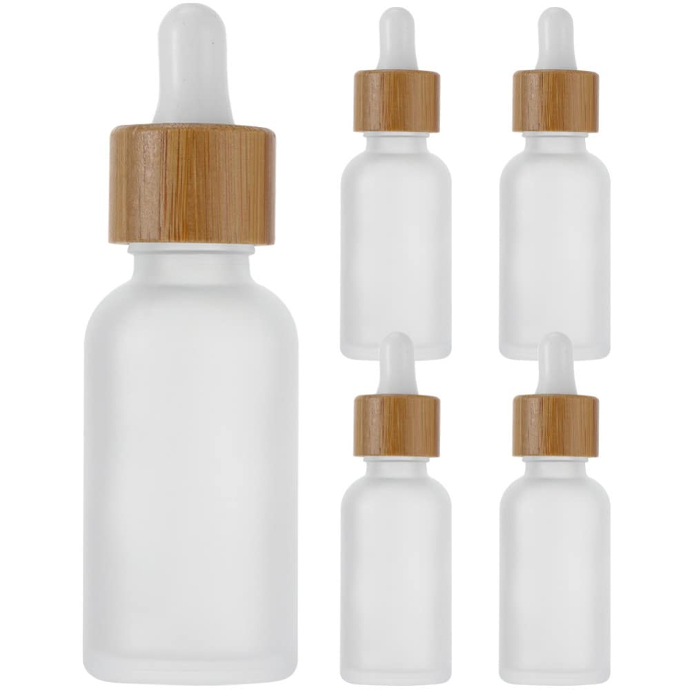 EXCLUZO 5-Pack Glass Dropper Bottles with Bamboo Lids - Leakproof Essential Oil Containers for Travel, DIY Blends & Aromatherapy - Perfect for Essential Oils, Perfumes, Serums & Liquid Storage