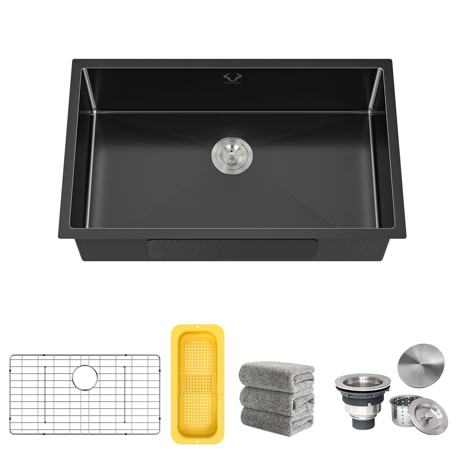 30x18 Inch Undermount Single Bowl Kitchen Sink - 16 Gauge Stainless Steel with Gun Metal Black Finish & Accessories - Perfect for Modern Kitchens, Restaurant Prep Areas & RV Camping