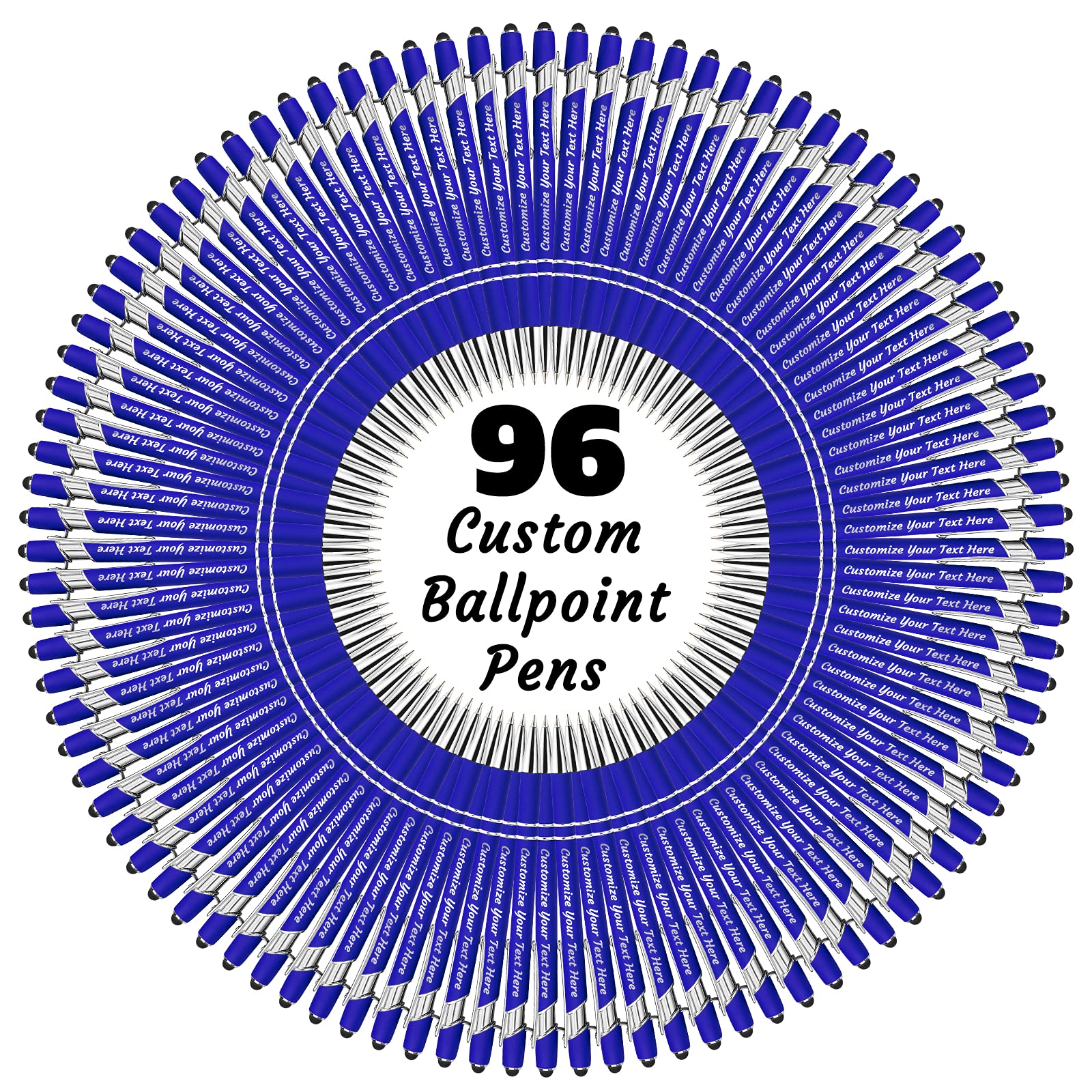 Custom Engraved Ballpoint Pens with Stylus - Personalized Name or Text Pens - 96 Pack Black Ink - Perfect for Anniversary, Birthday, Graduation Gifts - Great for Office, School, Business Promotions & Special Events