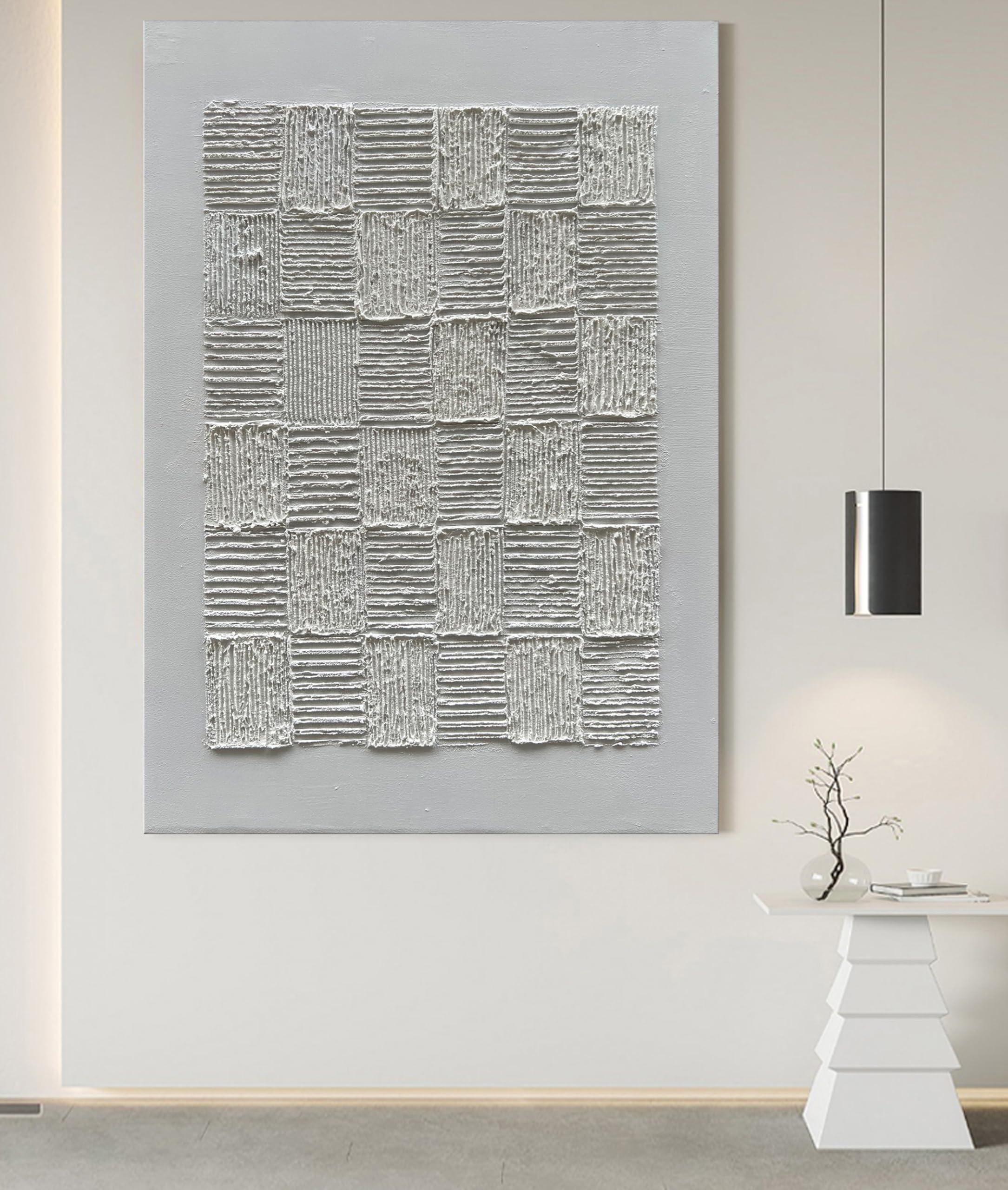 Hand-Painted White Texture Abstract Oil Painting - Contemporary Minimalist Wall Art for Living Room & Bedroom Decor - 45x30 Inch Canvas Home Decoration