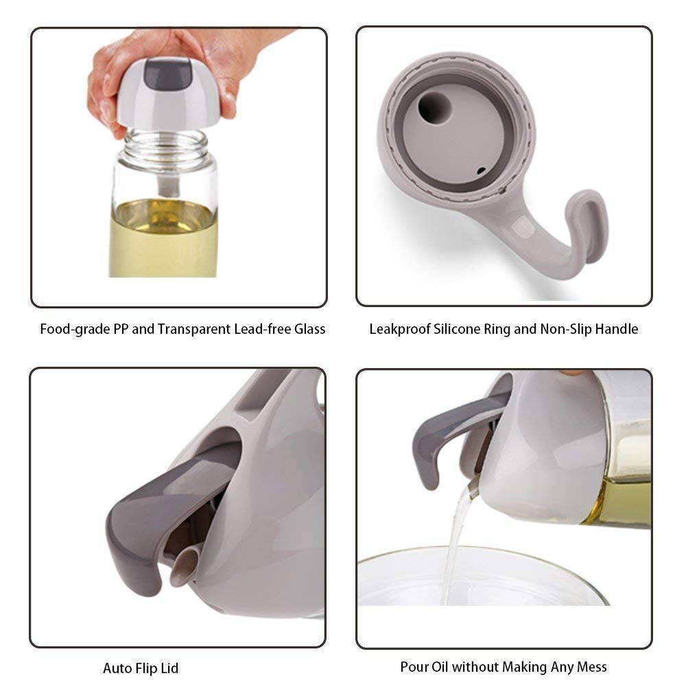 KUNYA® Automatic Opening & Closing Glass Oil Dispenser Bottle - Leak-Proof Kitchen Oil Cruet for Olive Oil, Vinegar & Seasonings (1-Pack) - Perfect for Cooking, Salad Dressing & Baking