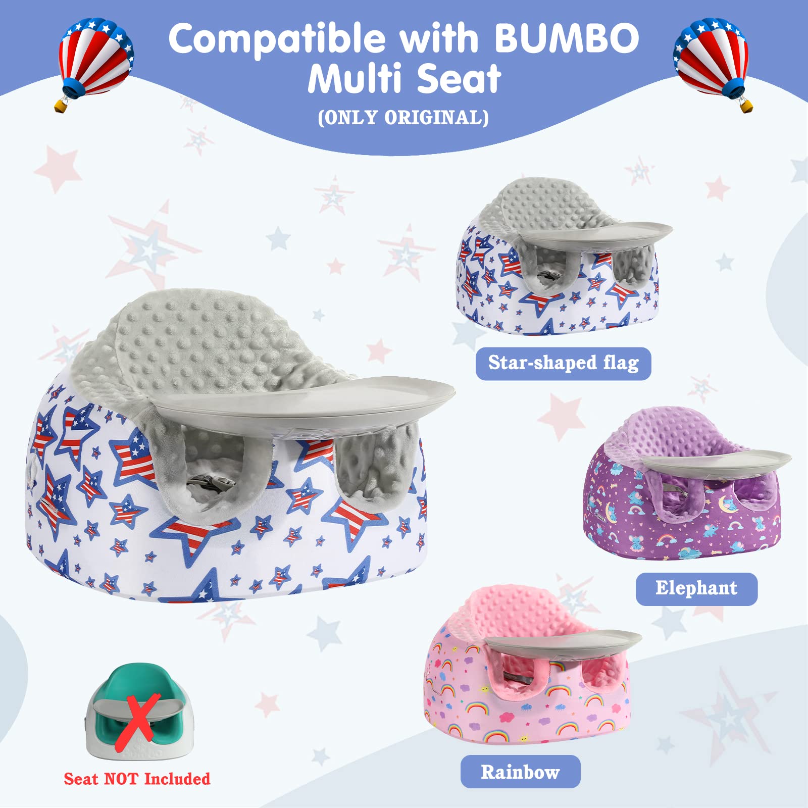 Washable Baby Seat Cover Compatible with Bumbo Multi Seat - Soft Chair Protector for Boys & Girls - Gray Star Pattern - Perfect for Feeding, Playtime & Travel Accessories