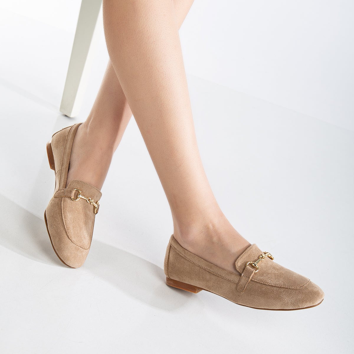 Olly Dark Beige Suede Horsebit Loafers for Women - Comfortable Slip-On Dress Shoes for Work, Office & Casual Outfits
