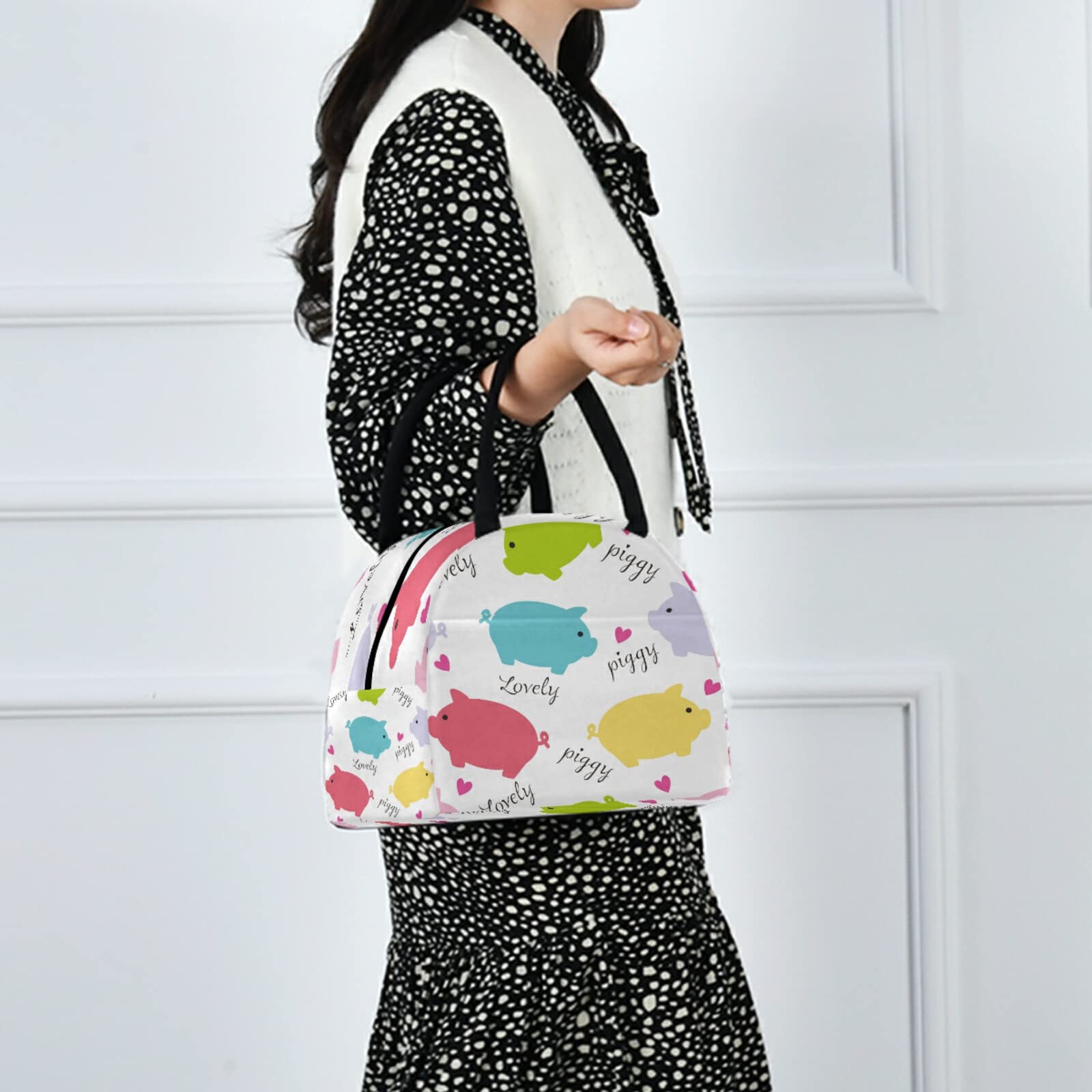 AUUXVA Insulated Lunch Bag for Kids - 15 Can Capacity, Cute Pig Design, Oxford Cloth Material, Zipper Closure | Perfect for School, Picnics & Outdoor Activities (Ages 3+)