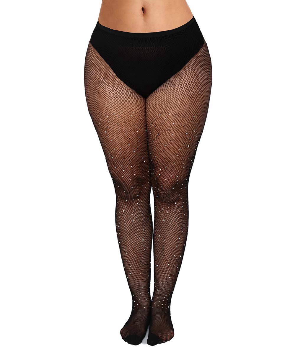 Sexy Sparkly Fishnet Tights for Women with Glitter Rhinestones - Thigh High Stockings for Party, Cosplay & Night Out