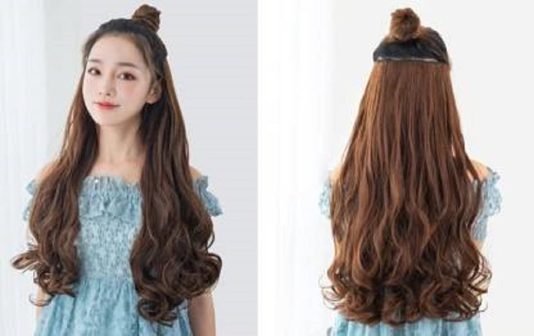 Natural Light Brown Curly Clip-In Hair Extensions 24 Inch with Golden Highlights | 5-Clip Wavy Human Hair Extensions for Volume & Length | Perfect for Parties, Weddings & Everyday Styling