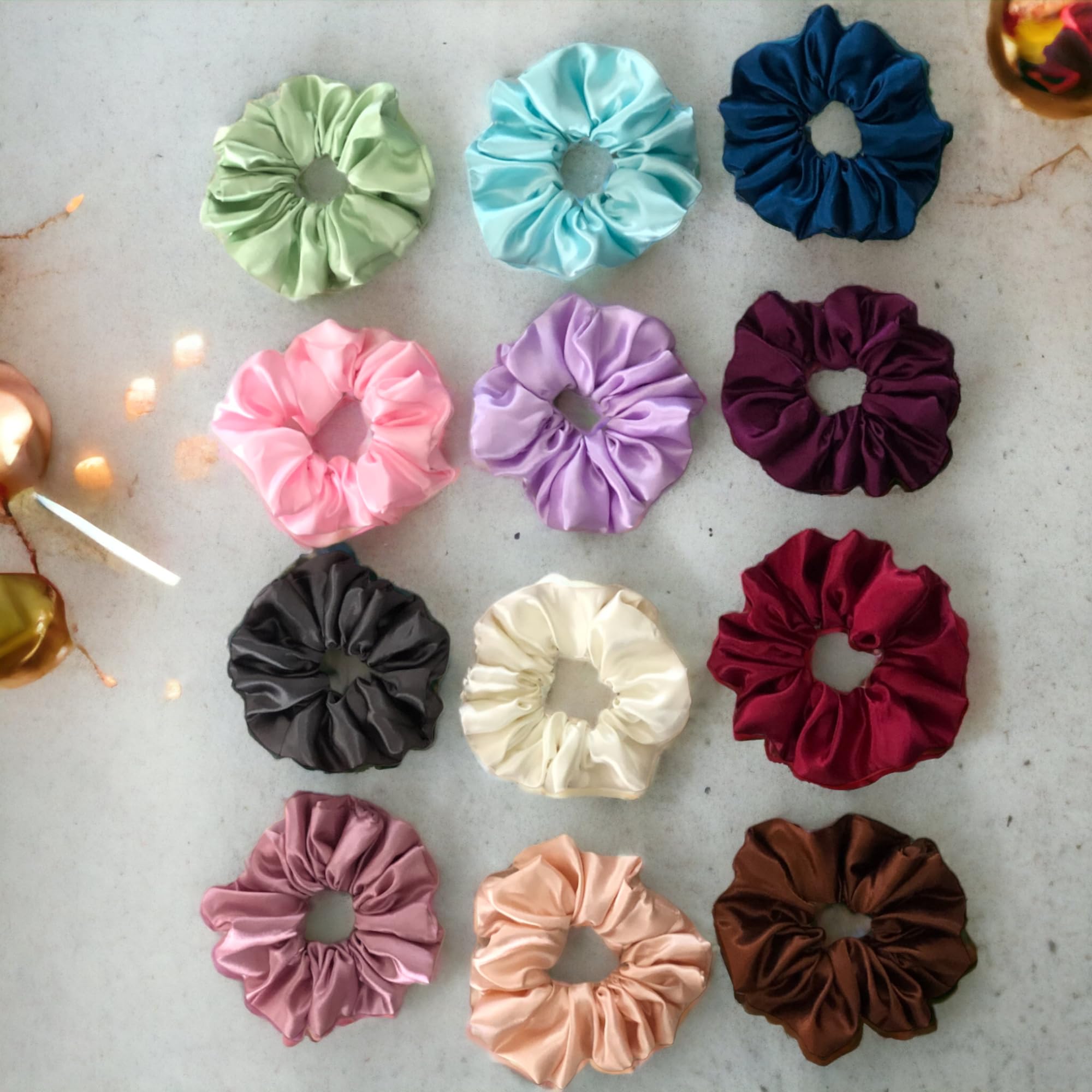 Gospice Large Satin Scrunchies Hair Ties for Women, Girls & Kids - 12 Pack Classic Color Mix - Soft Hair Accessories for Daily Use, Parties & Gifts