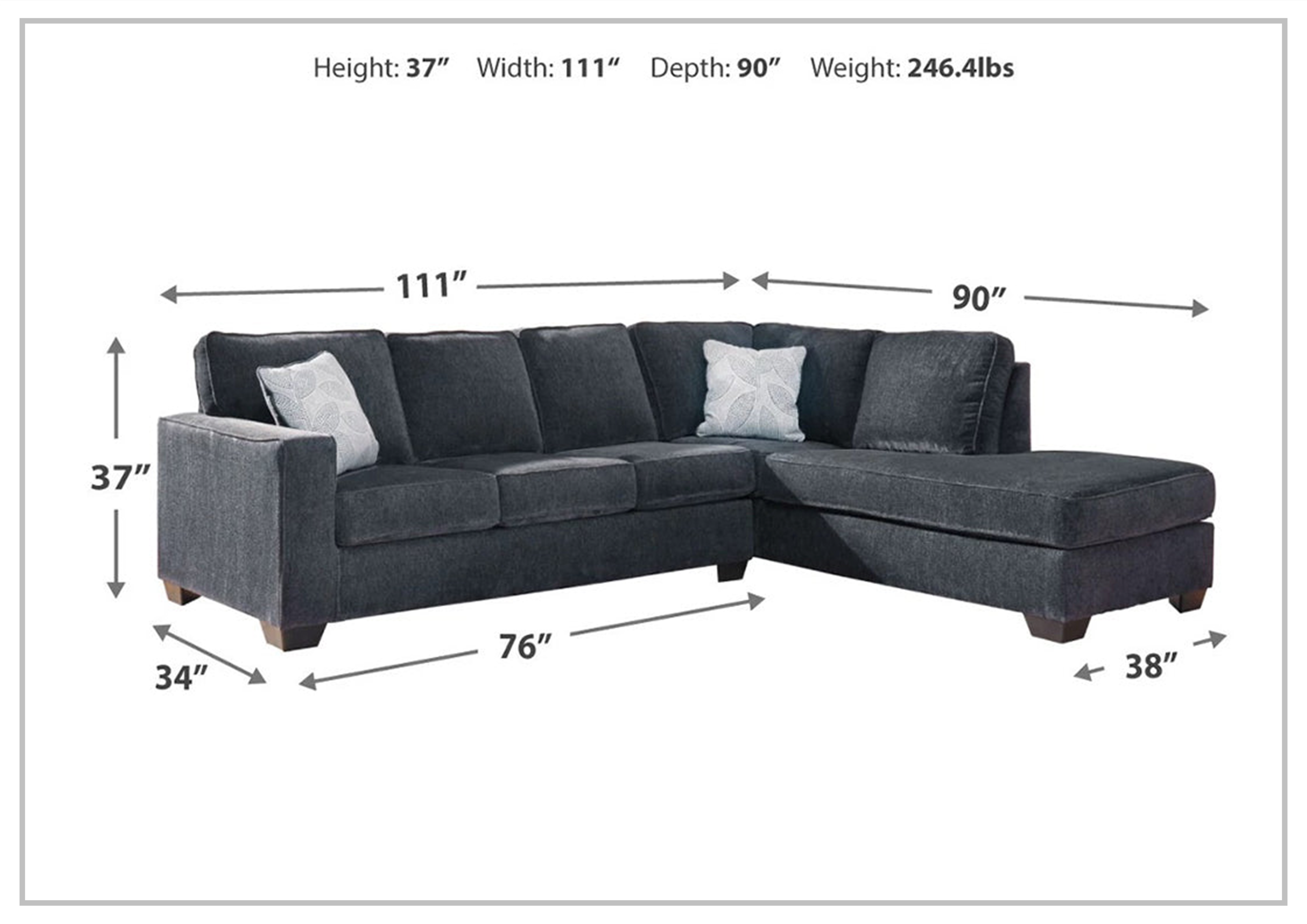 Gio Italia Aster Fabric Full Size Sleeper Sectional with Chaise - Modern Convertible Sofa Bed for Living Room, Guest Room & Small Spaces