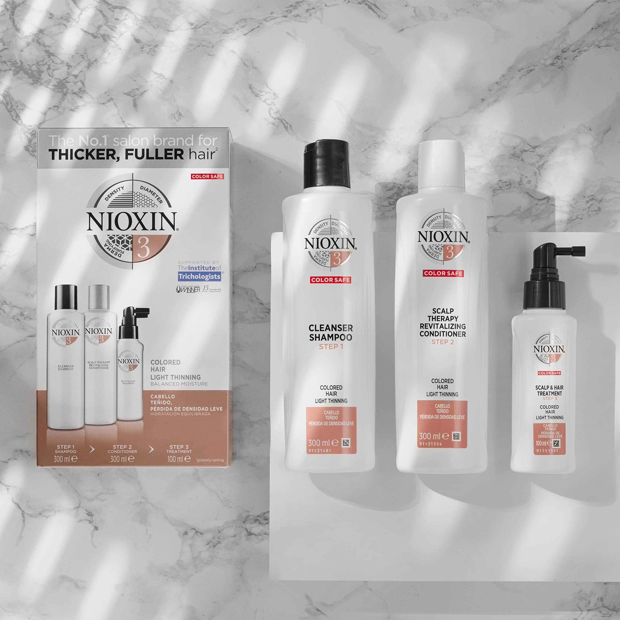 Nioxin System 3 Hair Treatment Kit for Colored & Lightly Thinning Hair - Scalp Therapy & Thickening Shampoo, Conditioner & Leave-In Treatment | Salon-Quality Hair Care for Thicker, Healthier Looking Hair | Perfect for Daily Use & Styling