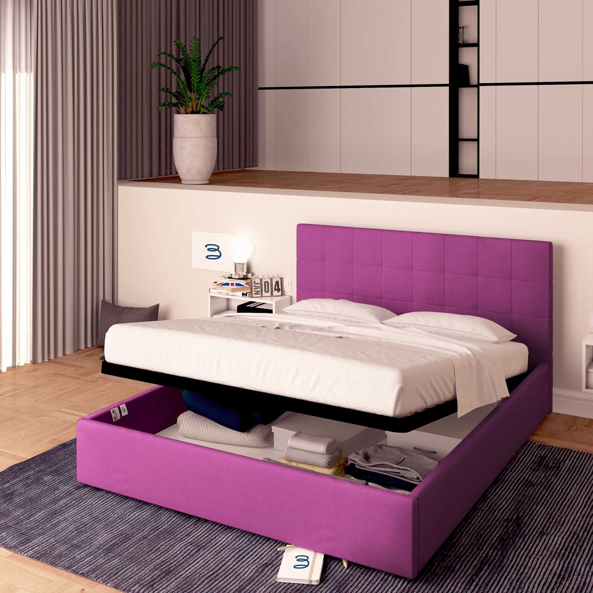 Baldiflex Single Bed with Storage, Dublin Fabric Model, Slatted Base for Single Mattress, 90 x 200 cm, Elegant Headboard in Fuchsia - Perfect for Small Bedrooms, Guest Rooms & Studio Apartments