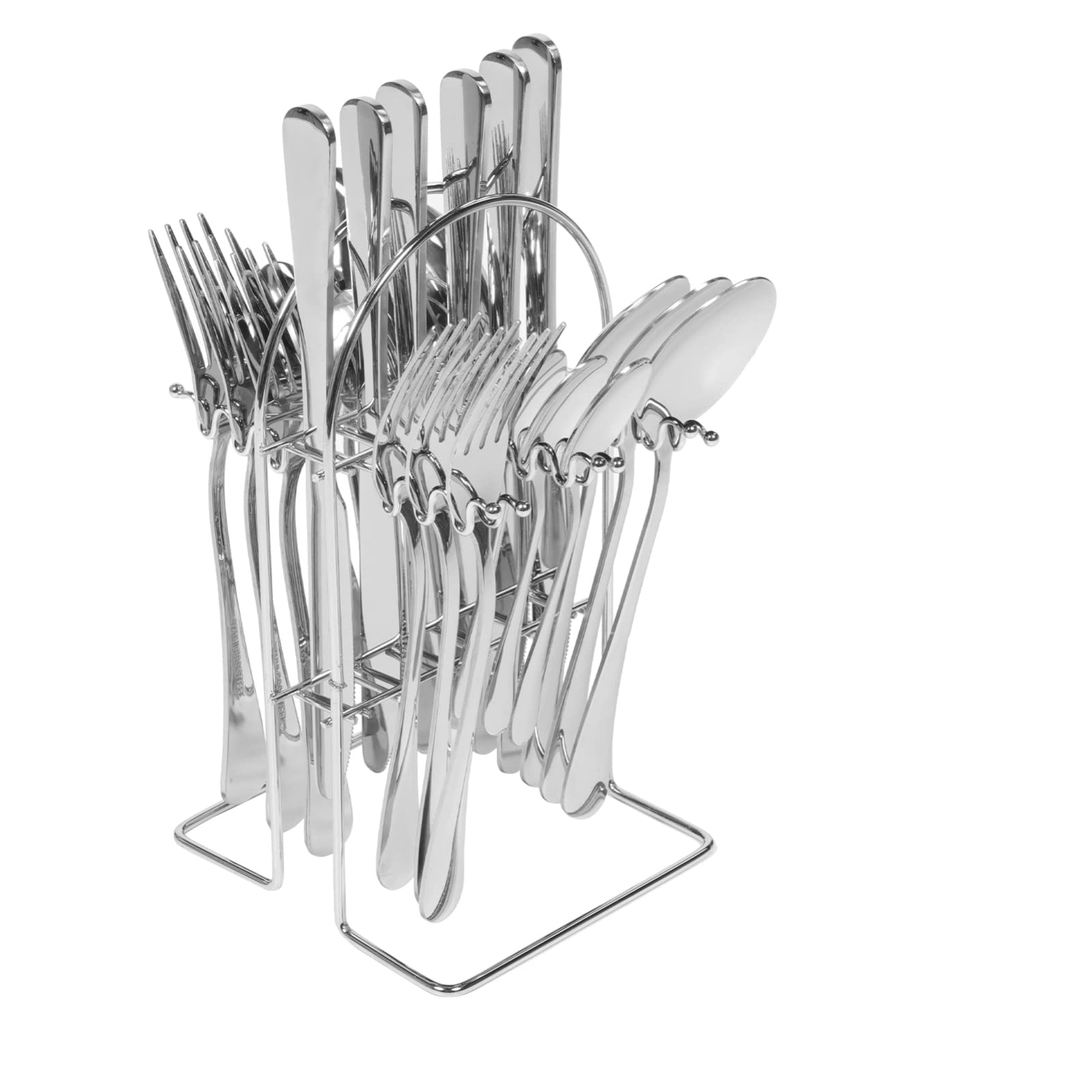 Premium Stainless Steel Flatware Set - 24-Piece Cutlery Set with Forks, Spoons, Teaspoons & Knives - Durable Kitchen Utensils with Storage Rack - Perfect for Christmas Parties, Travel, Camping & Everyday Dining
