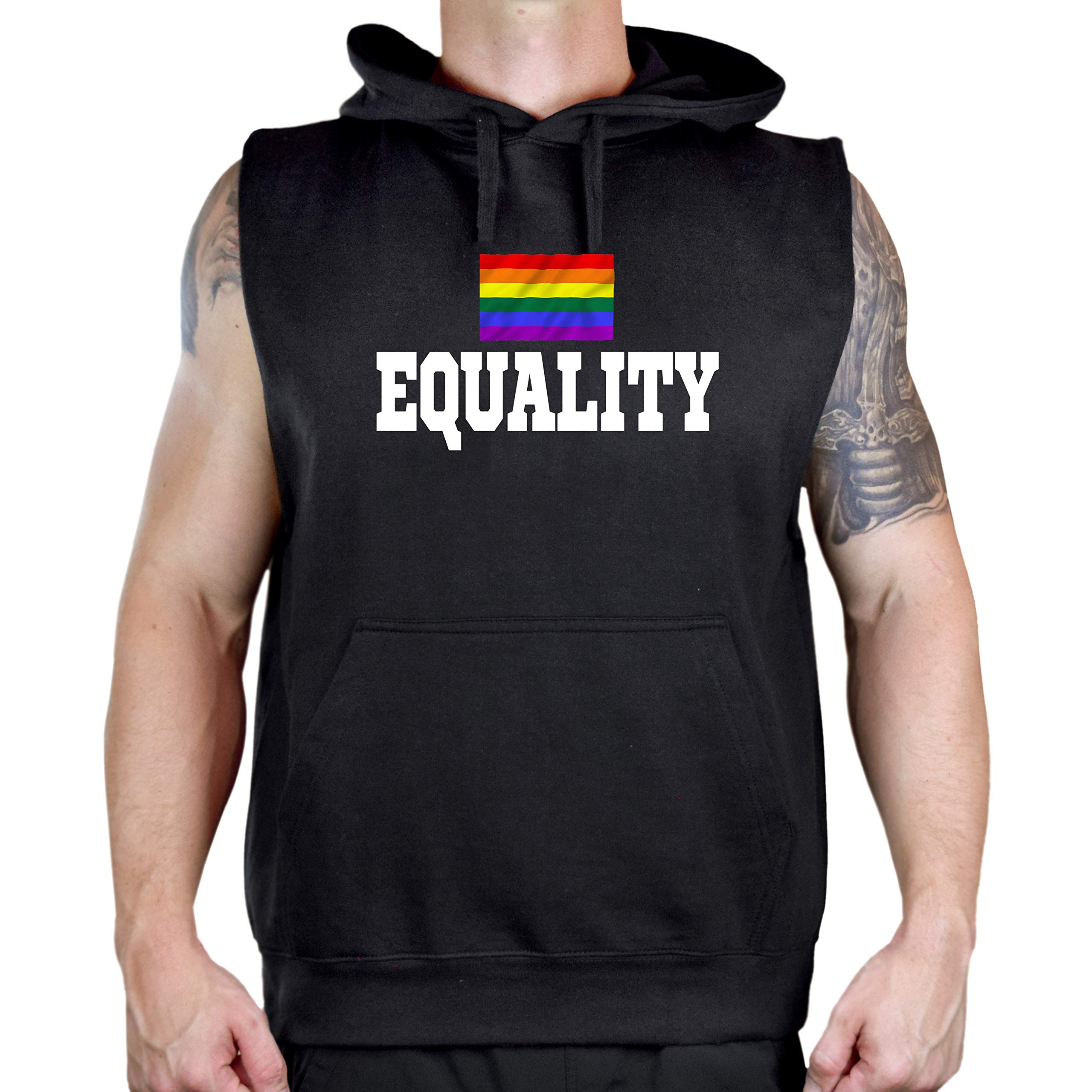 Men's Rainbow Flag Equality TV57 Black Sleeveless Vest Hoodie - Pride LGBTQ+ Casual Wear for Festivals, Parades & Everyday Outfits