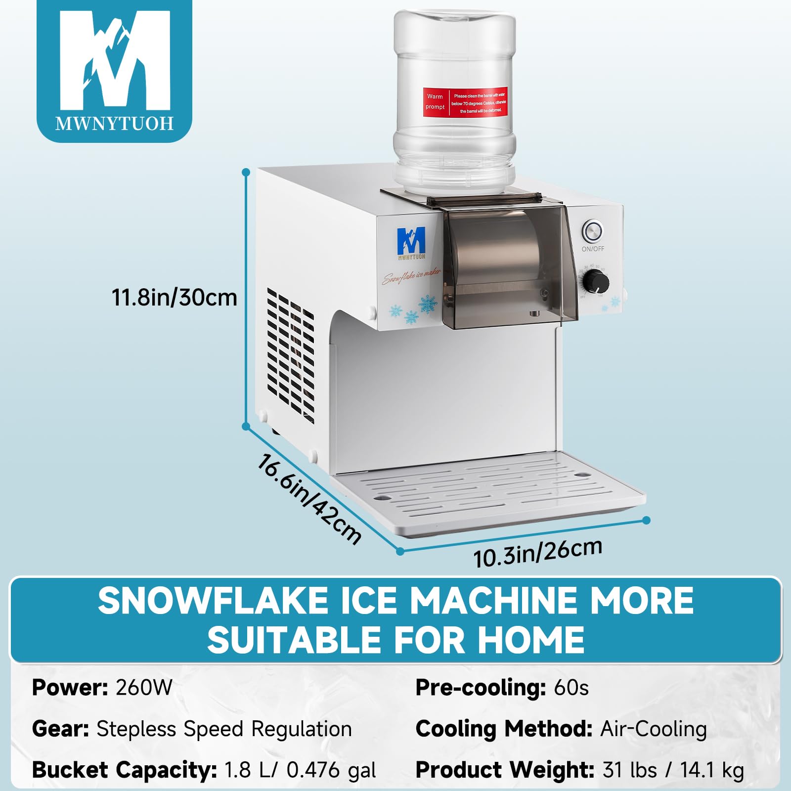 260W Snowflake Ice Maker Machine - Fast Cooling, Food-Grade Stainless Steel Shaved Ice Machine for Kids & Homemade Ice Cream - Perfect for Parties, Home Use & Summer Treats