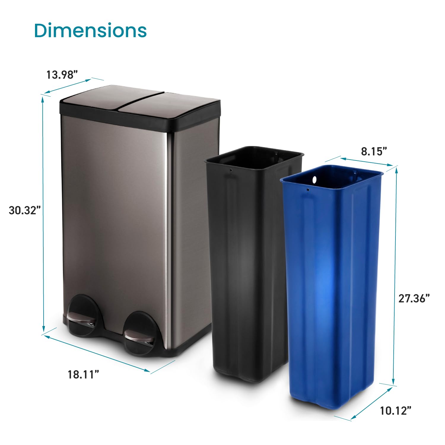 15.8 Gallon Stainless Steel Kitchen Trash Can with Dual Removable Liners - Black Recycling & Waste Bin for Home & Office | Space-Saving Design for Small Kitchens & Pantries