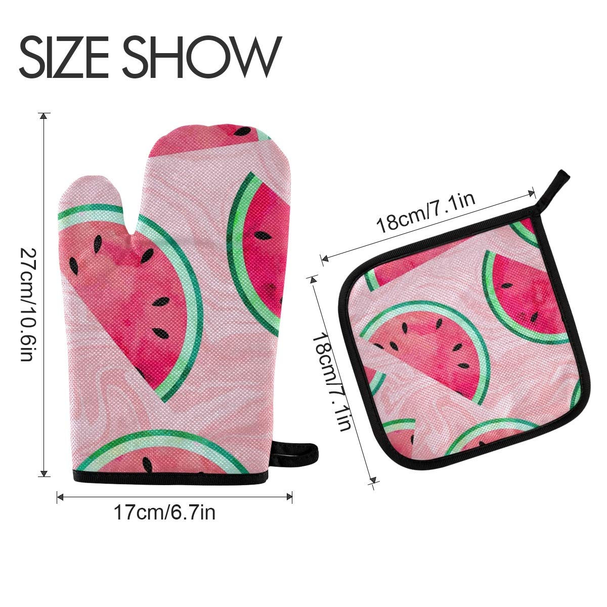 Heat Resistant Watermelon Watercolor Oven Mitts & Pot Holders Set - Kitchen Cooking, Baking, Microwave & Grill Accessories - Perfect for BBQ, Baking & Hot Dish Handling