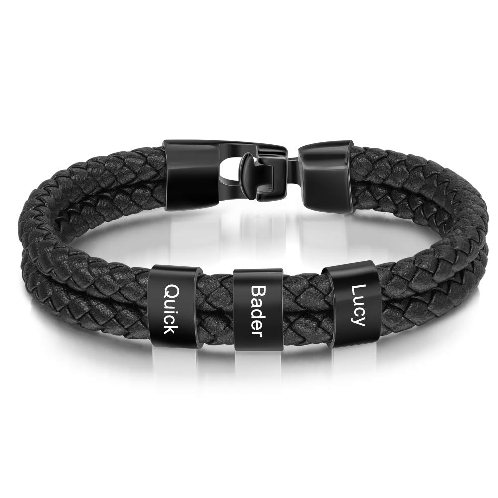 Personalized Black Braided Bracelet for Men - Custom Engraved Bead ID Bracelet | Unique Father's Day, Birthday & Anniversary Gift for Him | Perfect for Casual Wear, Outdoor Activities & Special Occasions