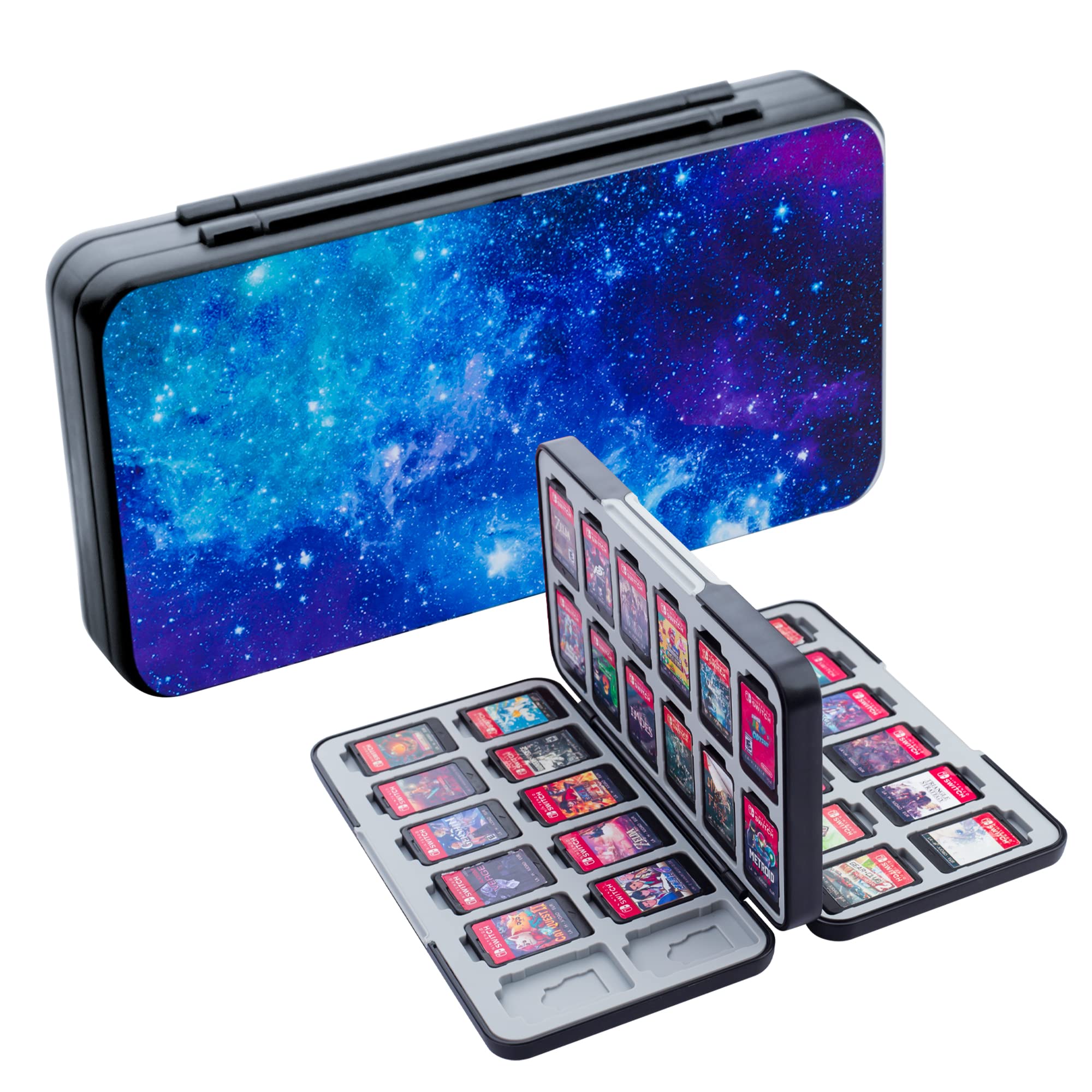 Premium Nintendo Switch Game Card Holder - 48 Game Cartridge & 24 SD Card Storage Case with Magnetic Closure for Switch/OLED/Lite - Durable Starry Sky Design - Perfect for Travel, Gaming Parties & Organized Storage