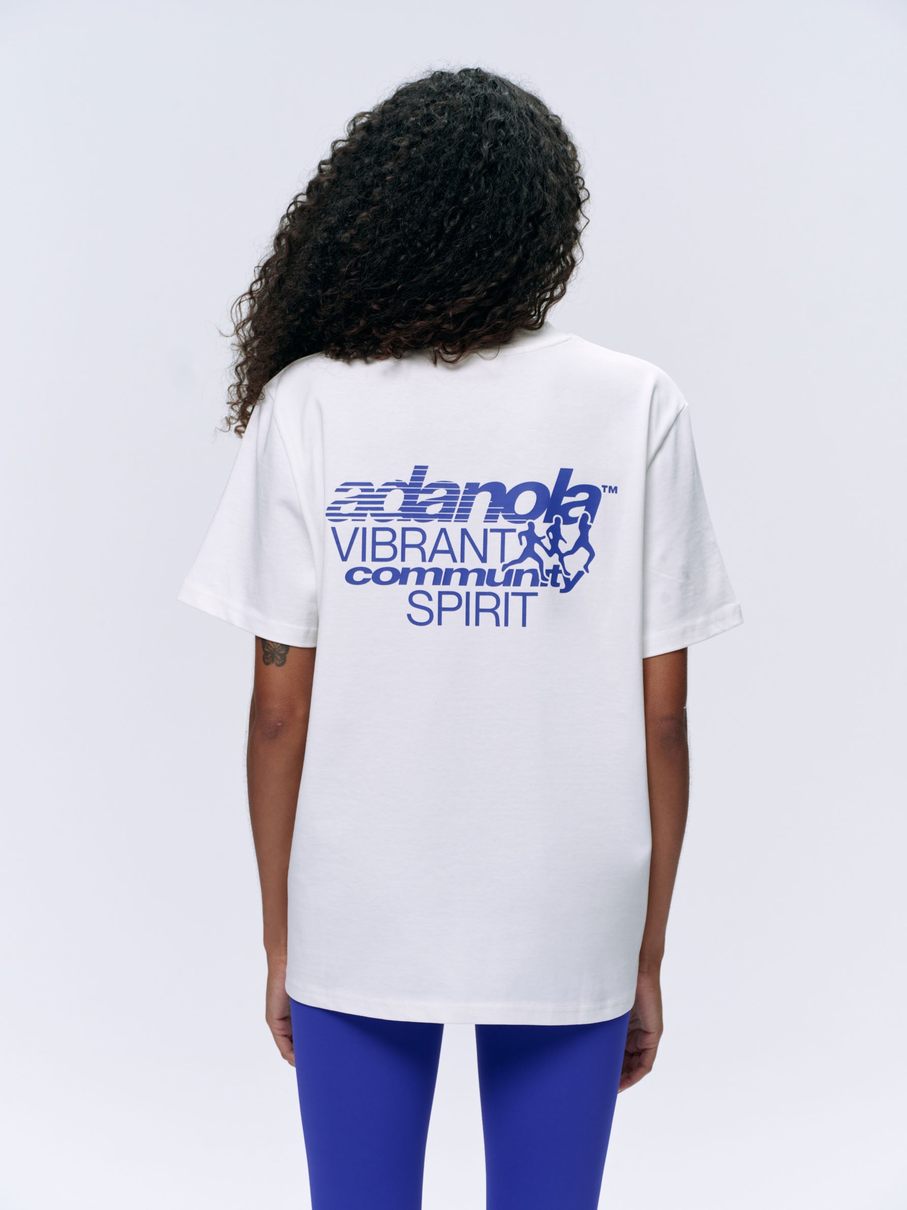 Community Spirit Short Sleeve Oversized T-Shirt - White & Cobalt Blue | Casual Streetwear, Summer Outfit Essential, Unisex Graphic Tee for Everyday Wear