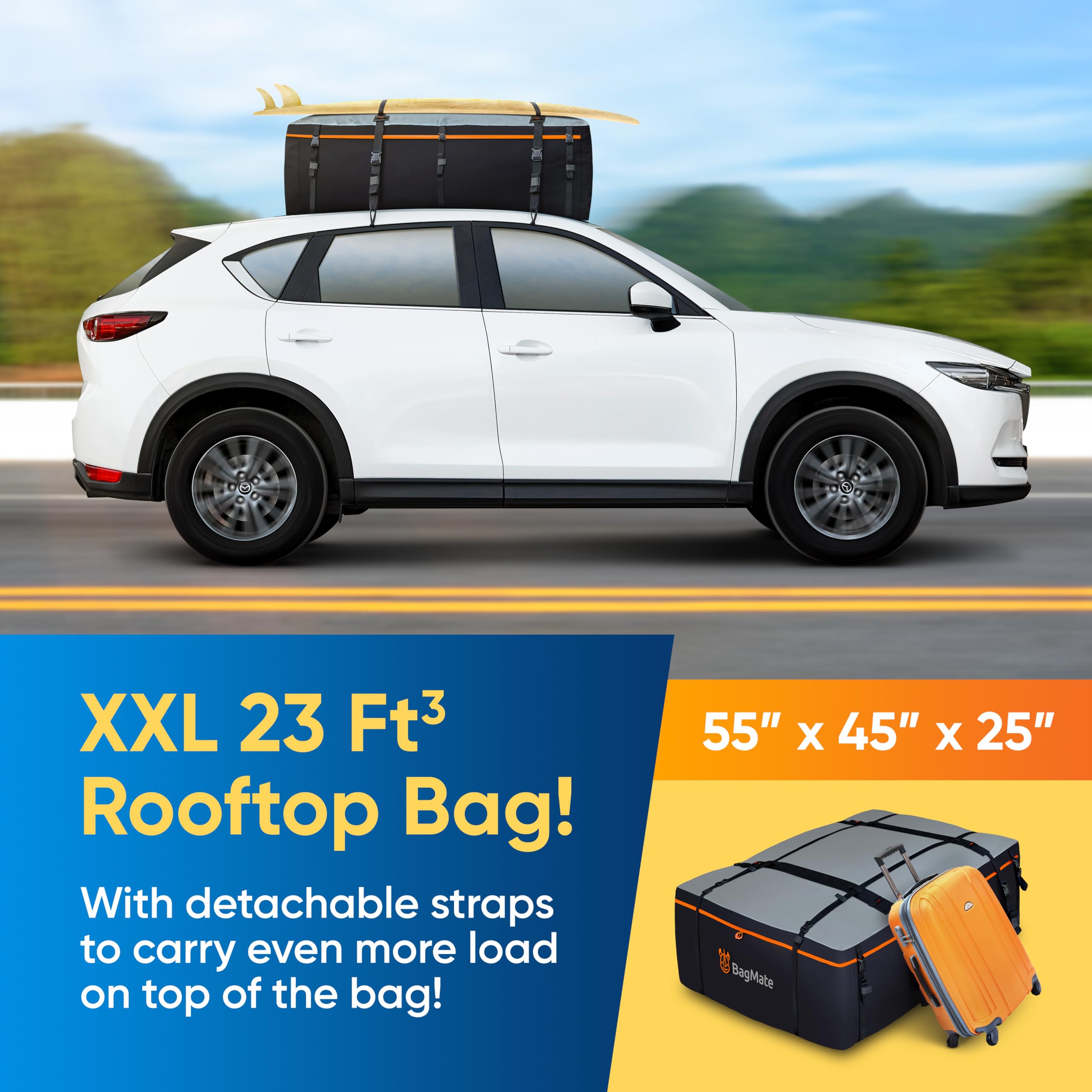 Heavy-Duty Waterproof Roof Bag – 23 Cubic Feet Rooftop Cargo Carrier for SUVs & Cars | Soft Luggage Carrier with Protective Mat | Fits with or Without Roof Racks | Perfect for Road Trips, Camping & Outdoor Adventures