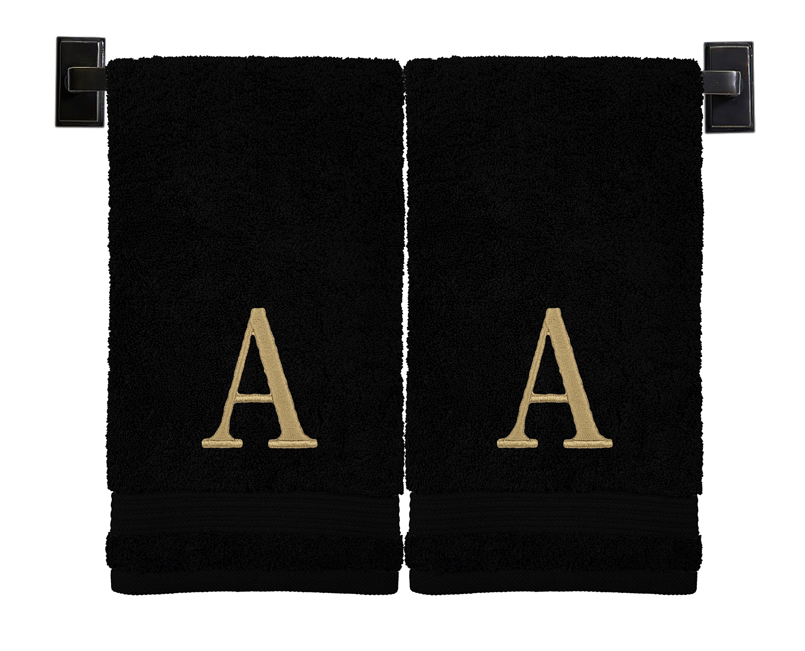 Luxury Monogrammed Hand Towels Set of 2 - 100% Genuine Turkish Cotton - OEKO-TEX Certified - Embroidered Gold Thread Personalized Bath Towels - Perfect for Spa, Guest Bathroom & Wedding Gifts