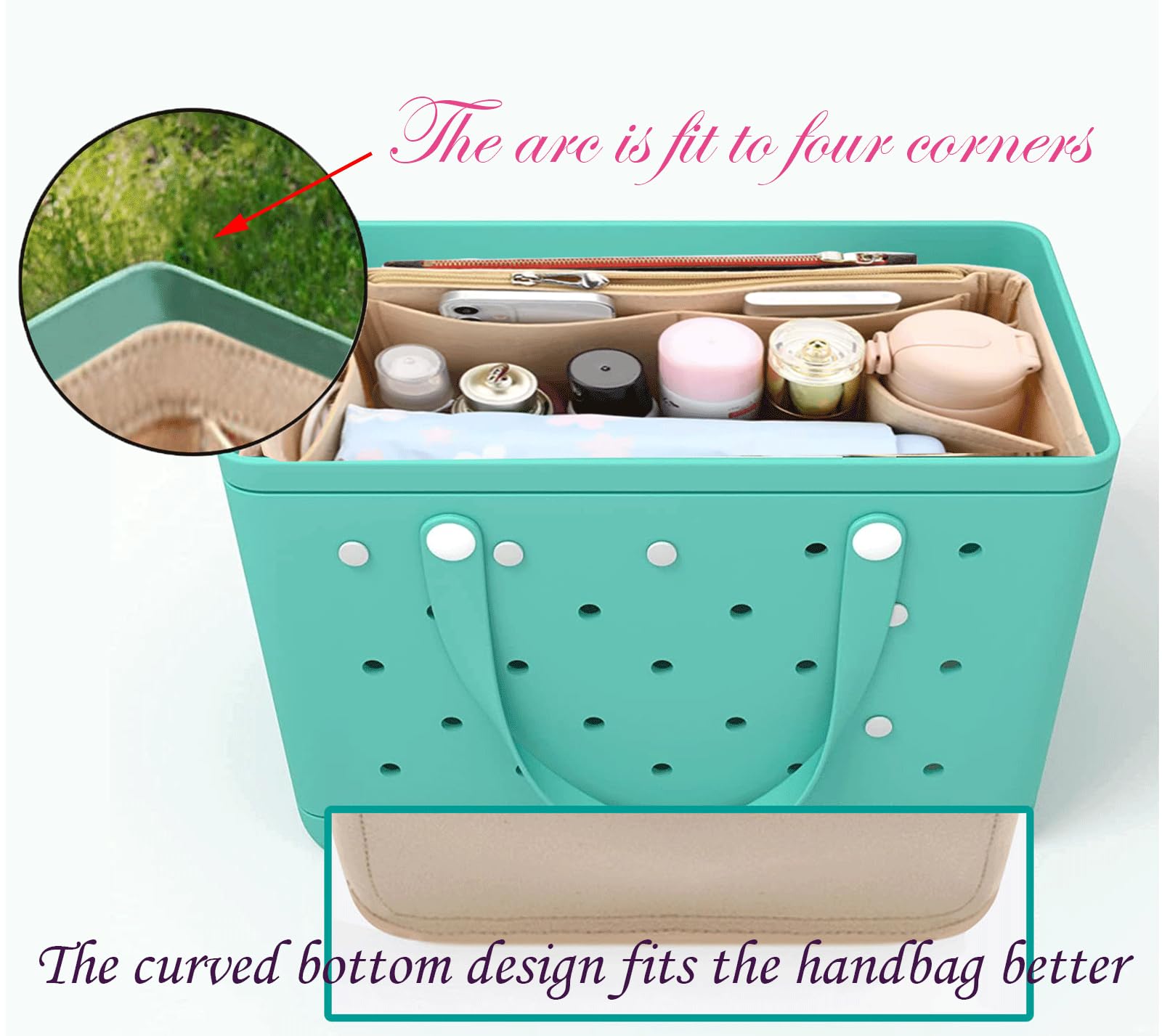 Lckaey Waterproof Organizer Insert for Rubber Beach Bag & Handbags – Perfect for Travel, Gym, and Daily Use – Y015-Khaki-M