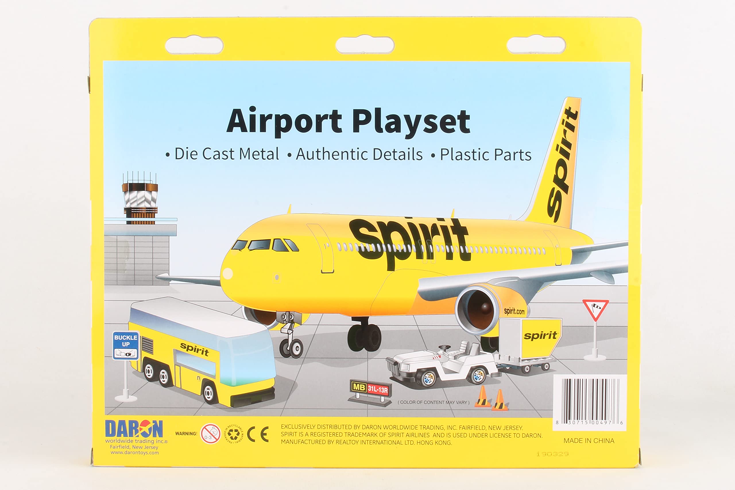 Daron Spirit Airlines Airport Playset with Die-Cast Metal Model Airplane, Plastic Cars & Transportation Toys for Kids Ages 3+ | Perfect for Imaginative Play, Travel-Themed Birthday Gifts & Preschool Learning Activities
