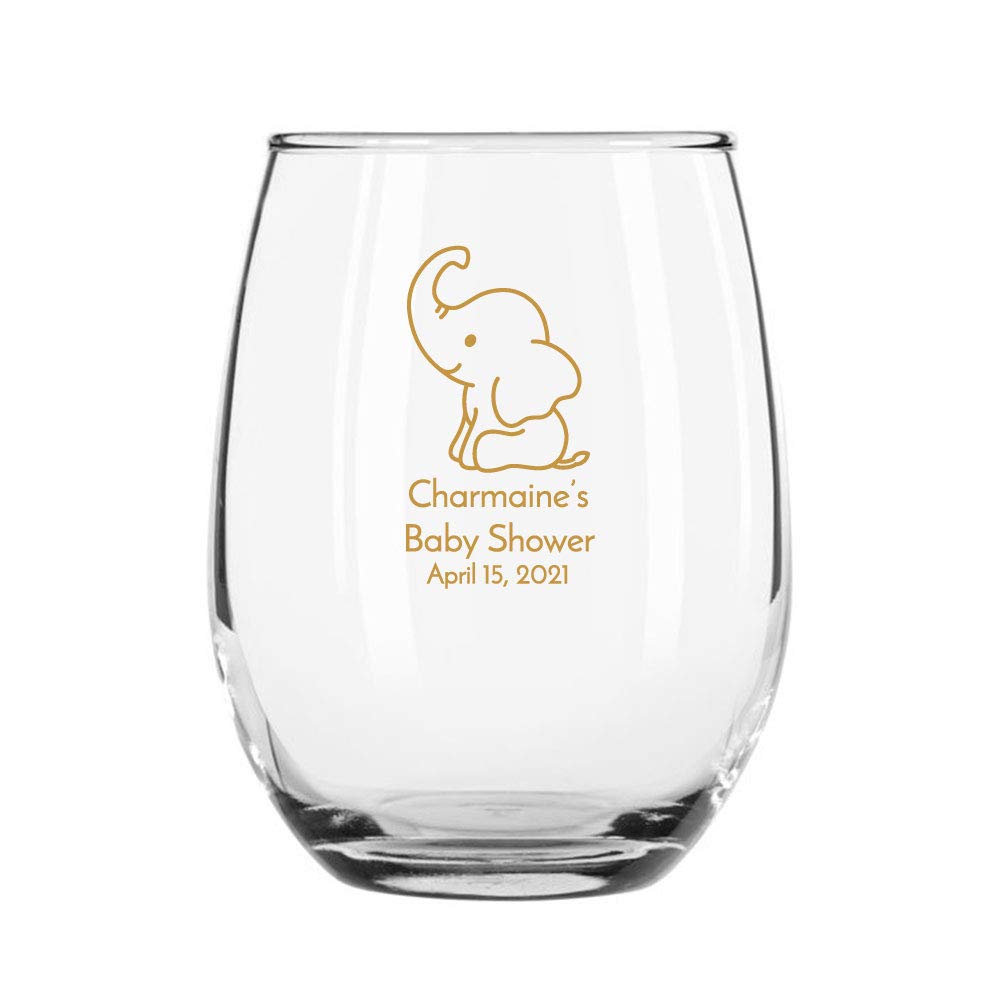 48 Pack Baby Shower Elephant Gold Stemless 9 oz Wine Glasses - Elegant Party Favors for Bridal Showers, Birthday Celebrations & Special Events