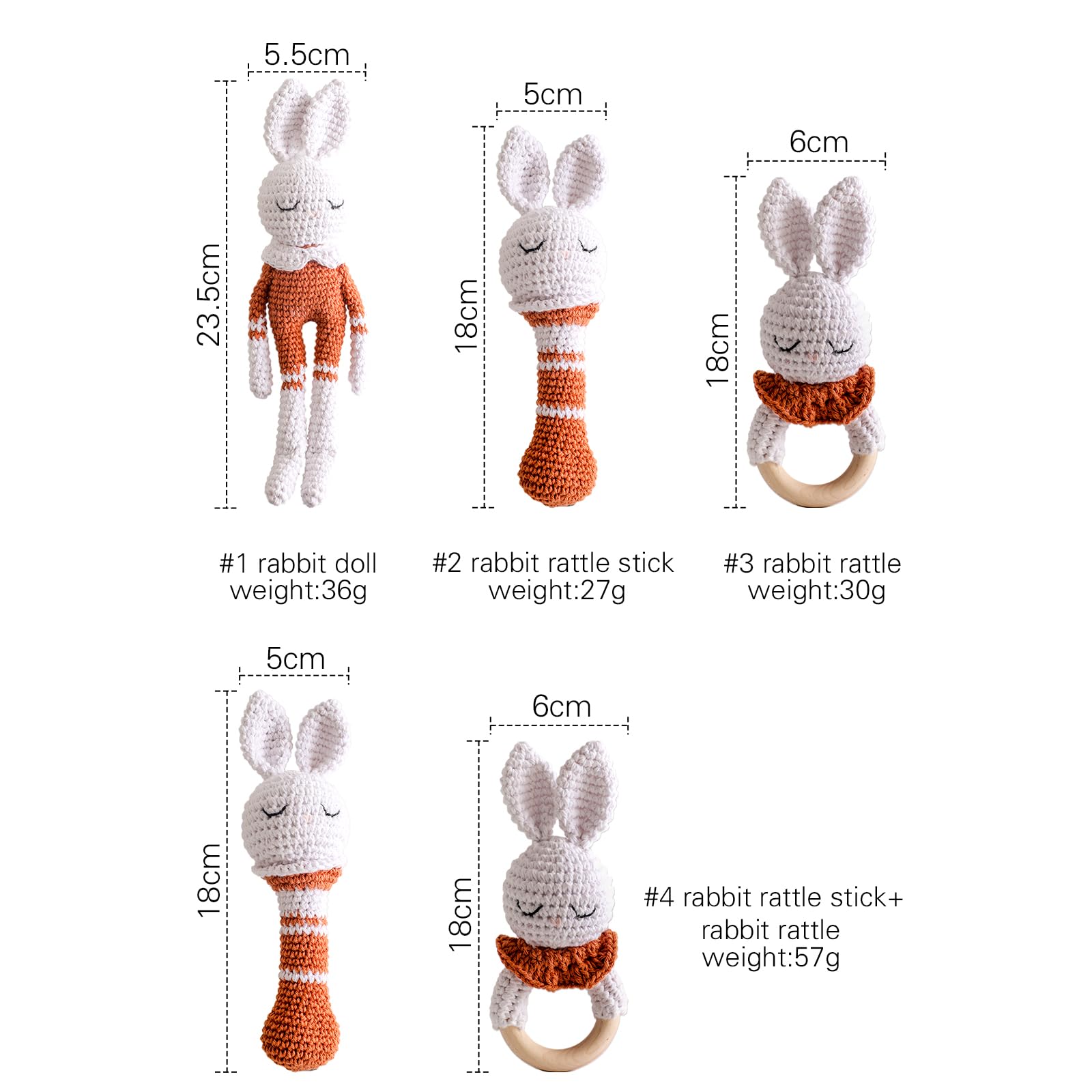 **Crochet Baby Rattle Toy - Handmade Brown Bunny Doll for Newborns & Toddlers | Soft & Safe Infant Soothing Toy for Playtime & Nursery Decor**