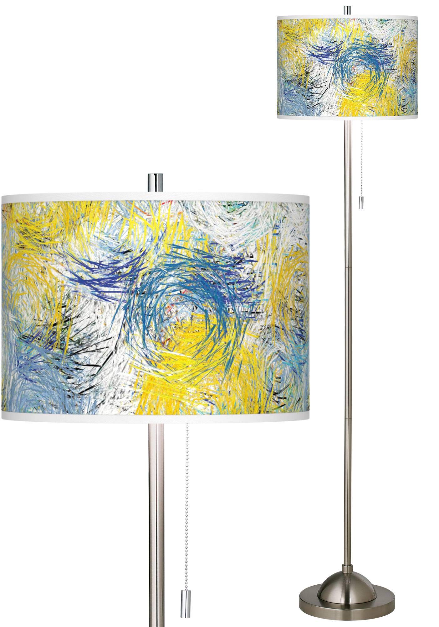Starry Dawn Brushed Nickel Pull Chain Floor Lamp with Printed Shade - Perfect for Living Room, Bedroom & Office Lighting Decor