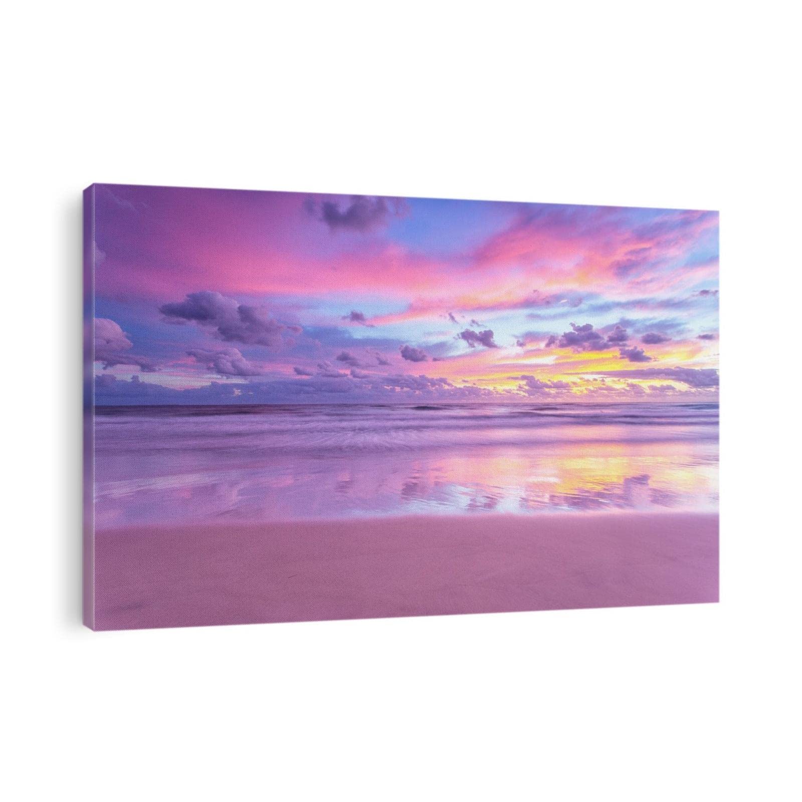 TIMUBA Framed Canvas Wall Art - 28x40 Inches Beach Ocean Nature Print, Cotton Candy Sunrise Seascape Painting for Living Room & Bedroom Decor | Modern Coastal Wall Art for Home, Office, or Vacation Rental
