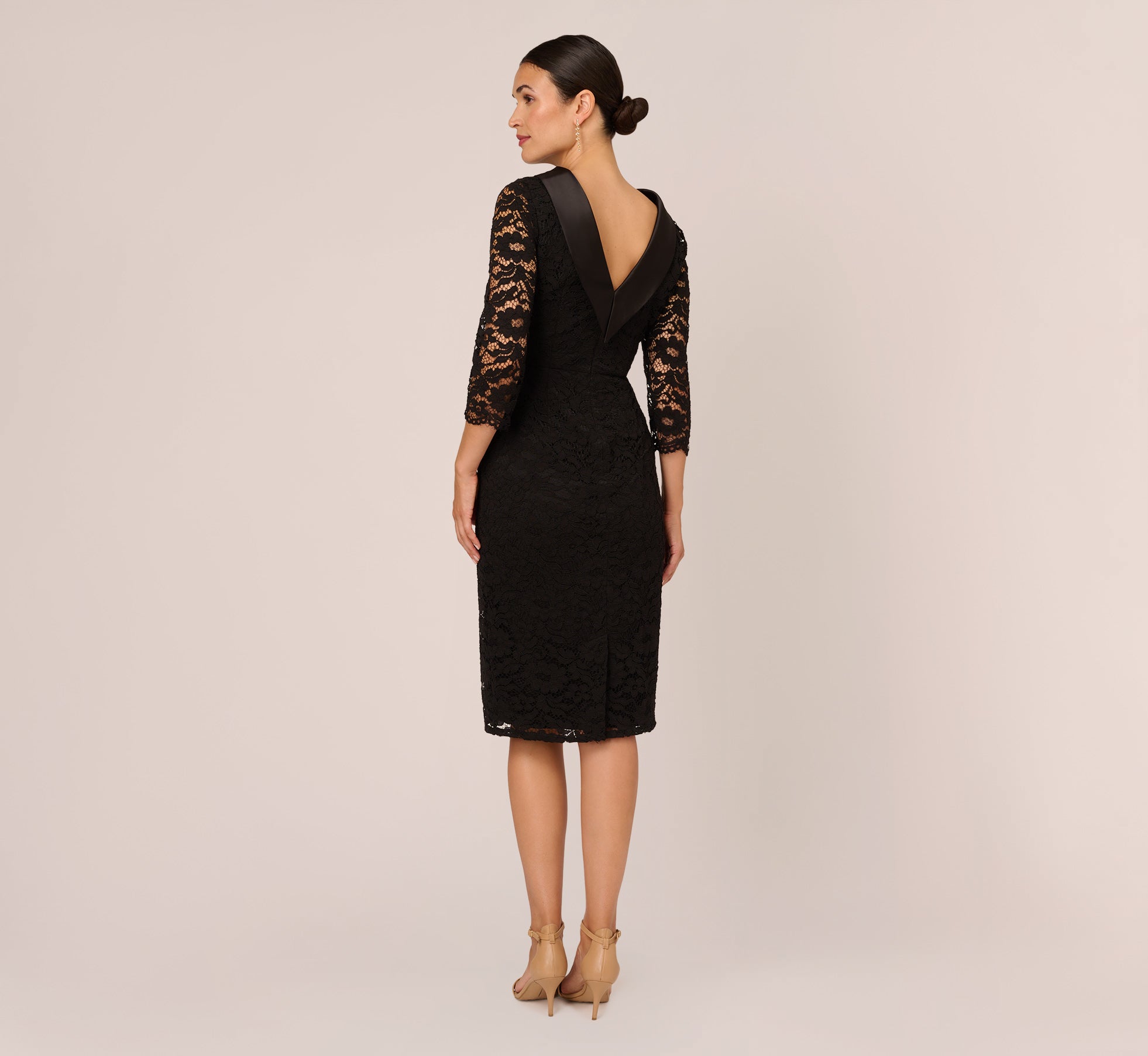 Elegant Black Roll Neck Lace Dress with Sheer Elbow Sleeves - Perfect for Evening Parties, Date Nights & Special Occasions
