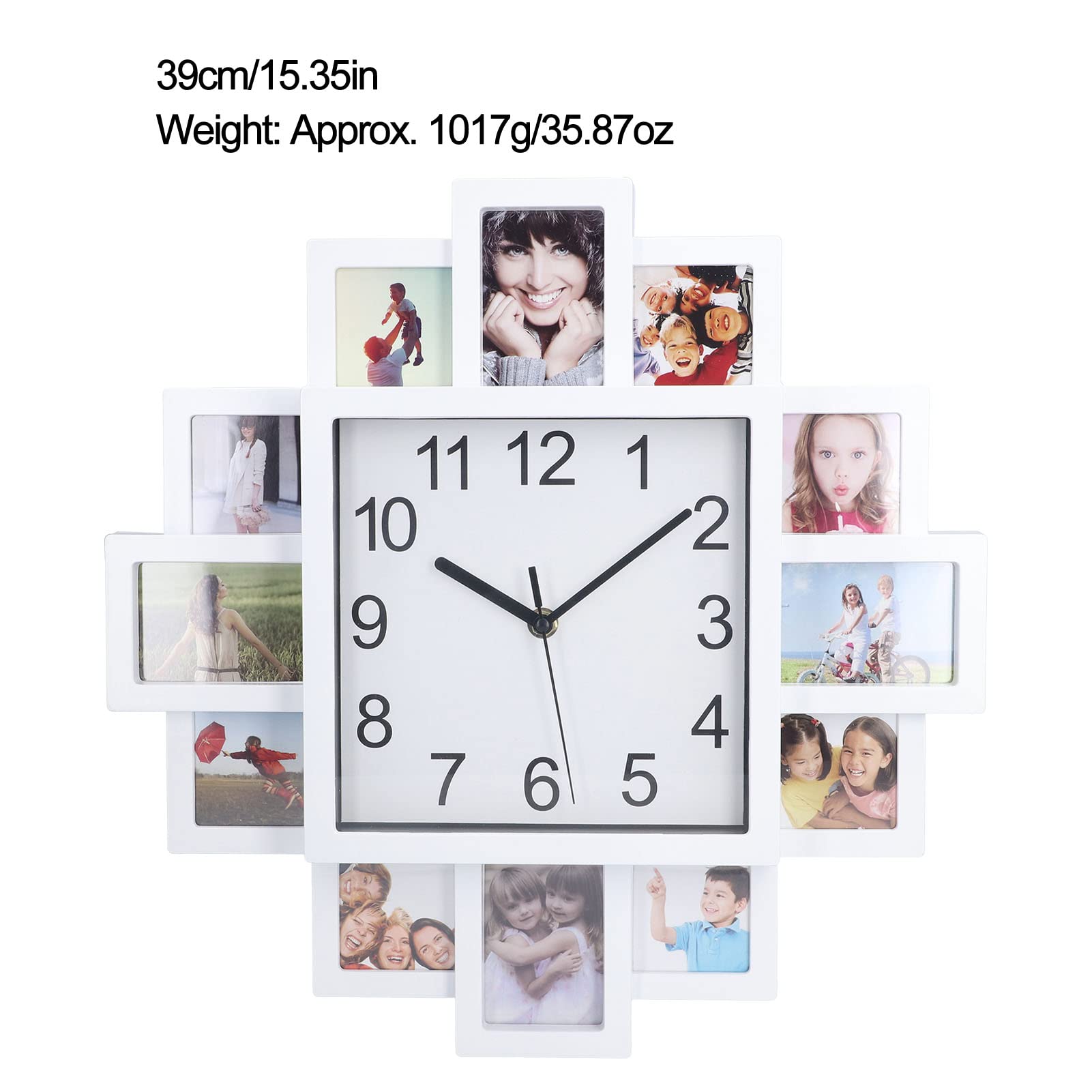 Lazmin112 15.35 Inch White Digital Photo Frame Wall Clock - Electronic Wall Mounted Multi Picture Display Clock for Home & Office Decor | Perfect for Living Room, Bedroom, Kitchen & Gift Giving