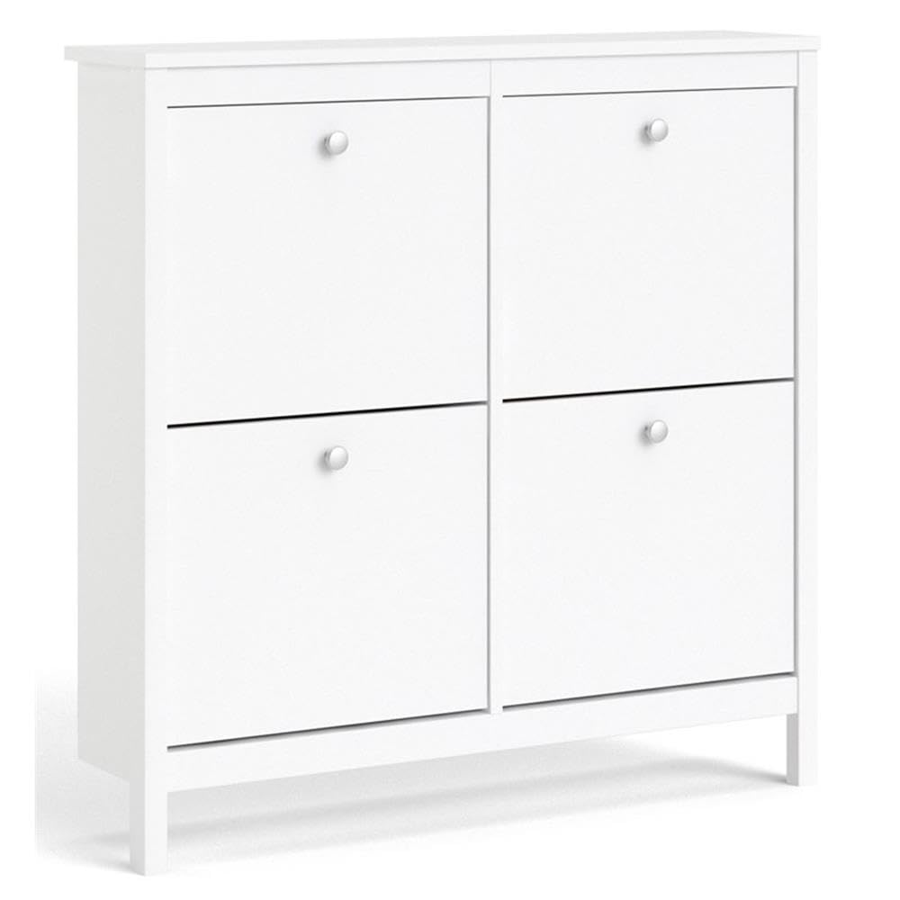 Tvilum White Madrid 4-Drawer Shoe Storage Cabinet - Organize Shoes in Entryway, Closet or Bedroom