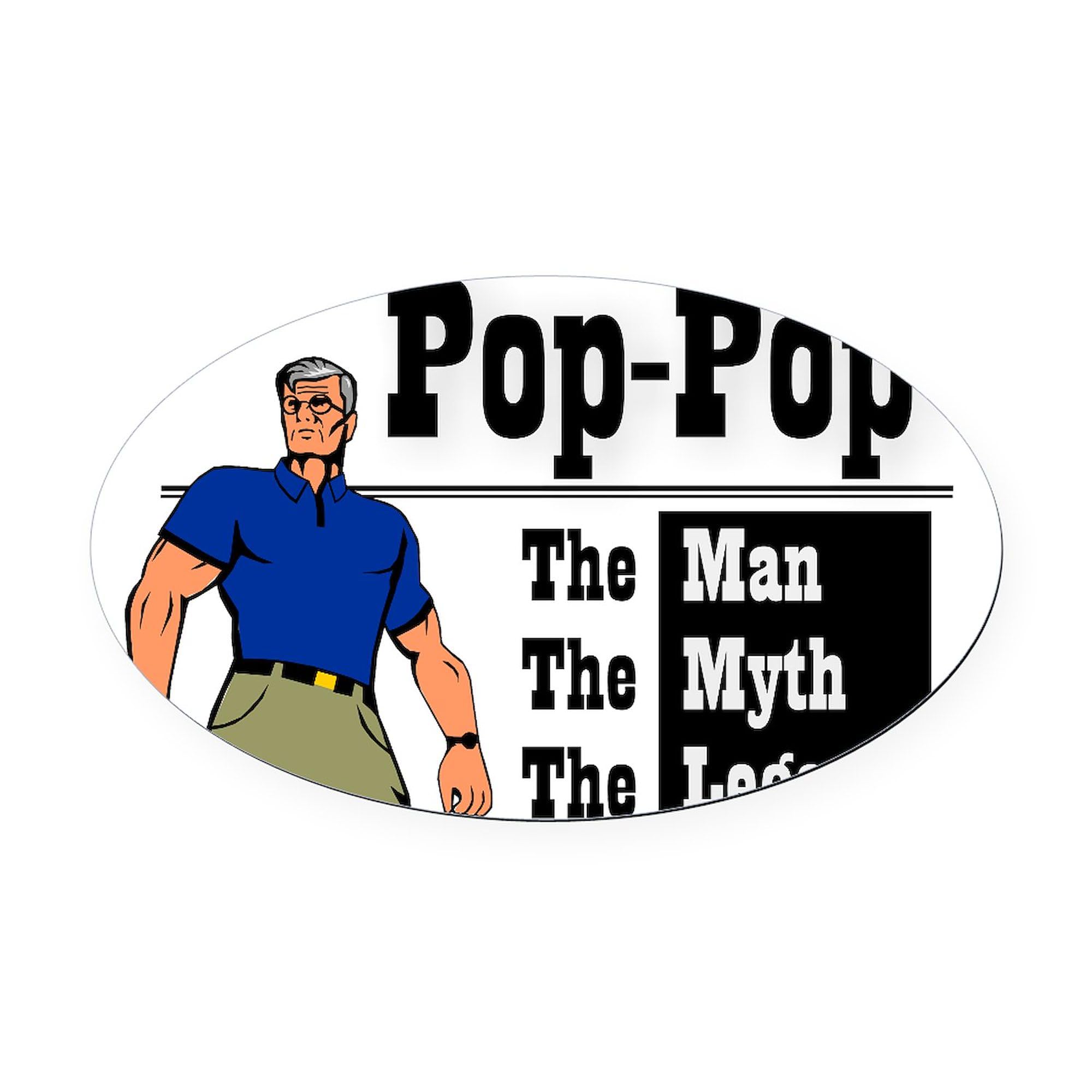Pop Pop The Man, The Myth, The Legend Oval Car Magnet - Funny Euro Oval Bumper Sticker for Cars, Trucks & Vehicles - Great Gift for Dads & Grandpas - Perfect for Family Road Trips & Car Enthusiasts