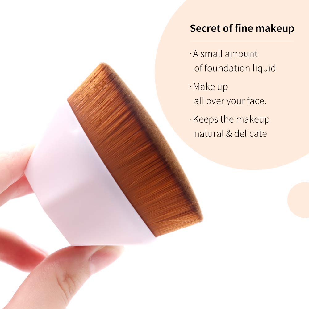 Professional Kabuki Makeup Brush - Flat Top Foundation Brush for Liquid, Cream & Powder - Soft Synthetic Fiber Face Blending Brush (Pink with Protective Case) - Perfect for Airbrush Finish & Everyday Makeup Application