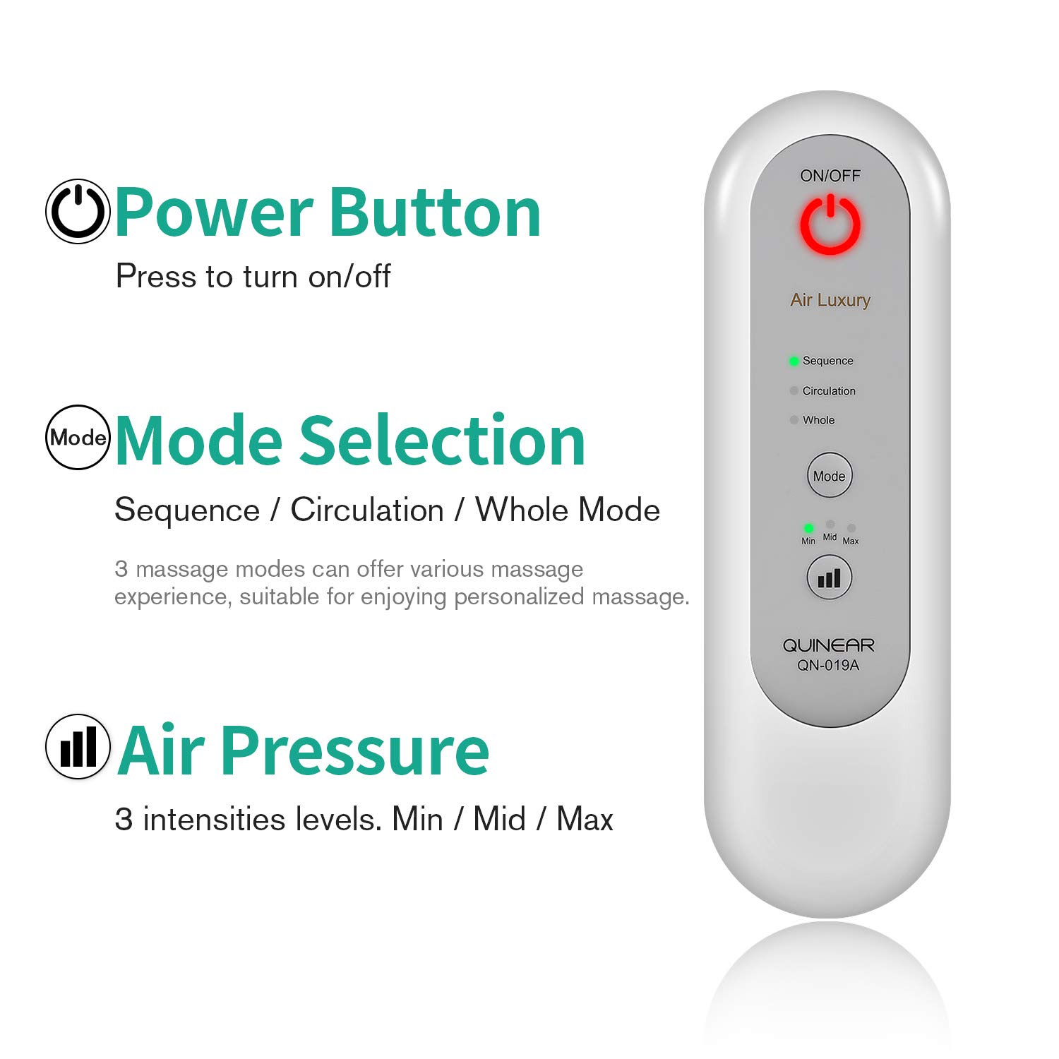 QUINEAR Electric Leg Compression Massager for Circulation, Pain Relief & Edema - Adjustable Velcro Leg & Foot Massager for Recovery, Relaxation & Improved Blood Flow - Perfect for Athletes, Office Workers & Post-Surgery Recovery