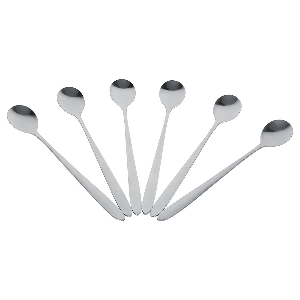 Soapow 6-Piece Stainless Steel Long Handle Spoons Set for Coffee, Tea, Ice Cream, Soup & Desserts - Elegant Modern Cutlery for Home, Cafe & Restaurant Use