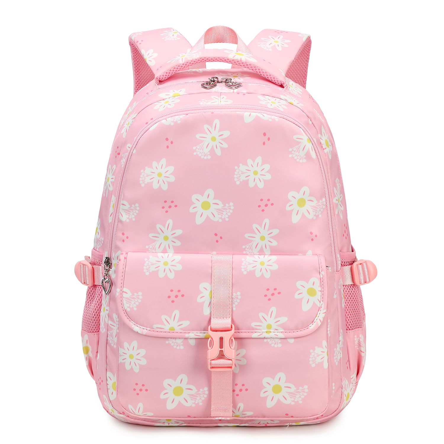 **Daisy Print Backpack for Girls - Cute Pink School Backpack for Elementary & Middle School - Lightweight & Durable Kids Backpack for Daily Use, Travel & Outdoor Activities**
