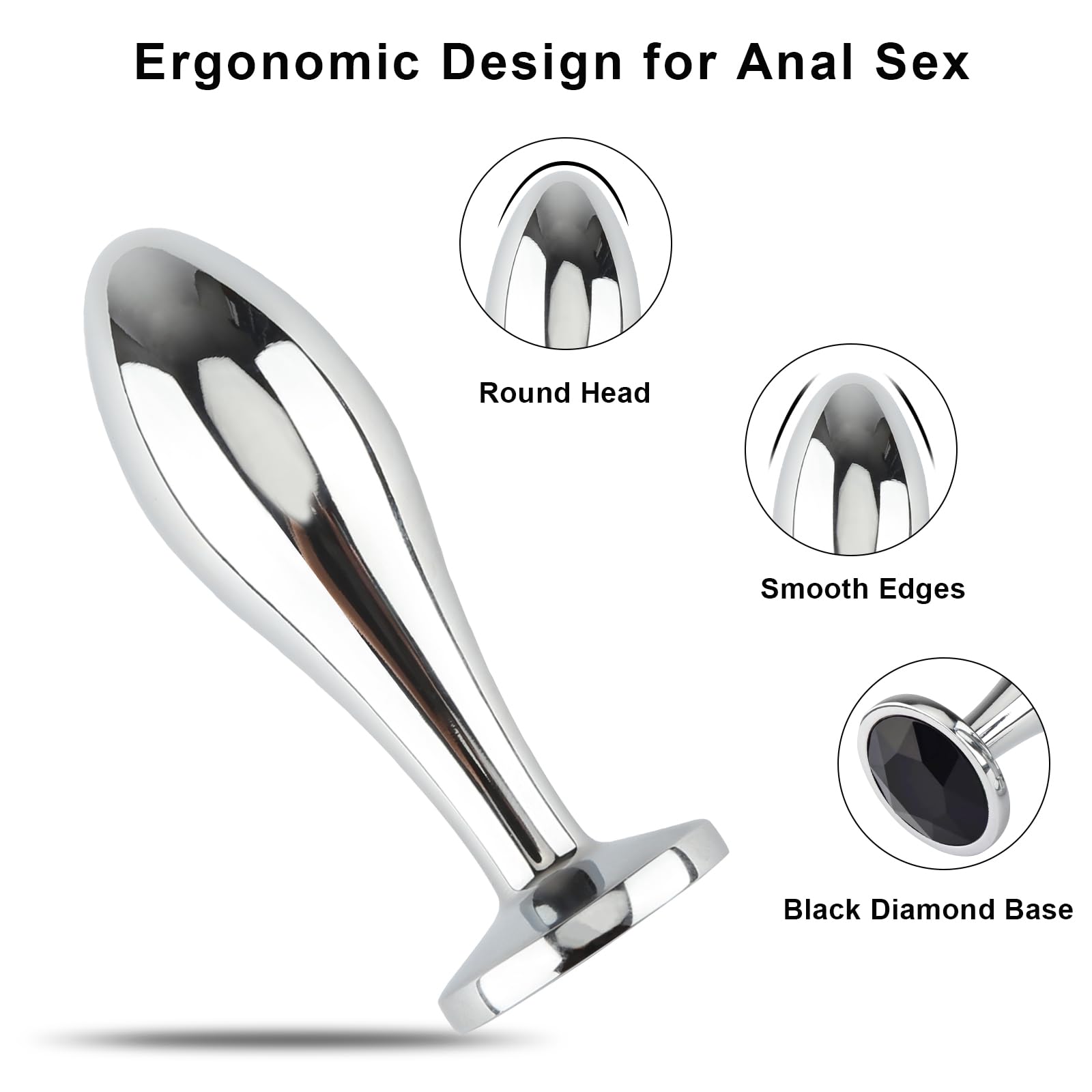 Premium 3Pcs Metal Anal Plug Set - Luxury Jewelry Design Adult Sex Toys for Men & Women, Black - Perfect for Couples Play, BDSM & Solo Pleasure