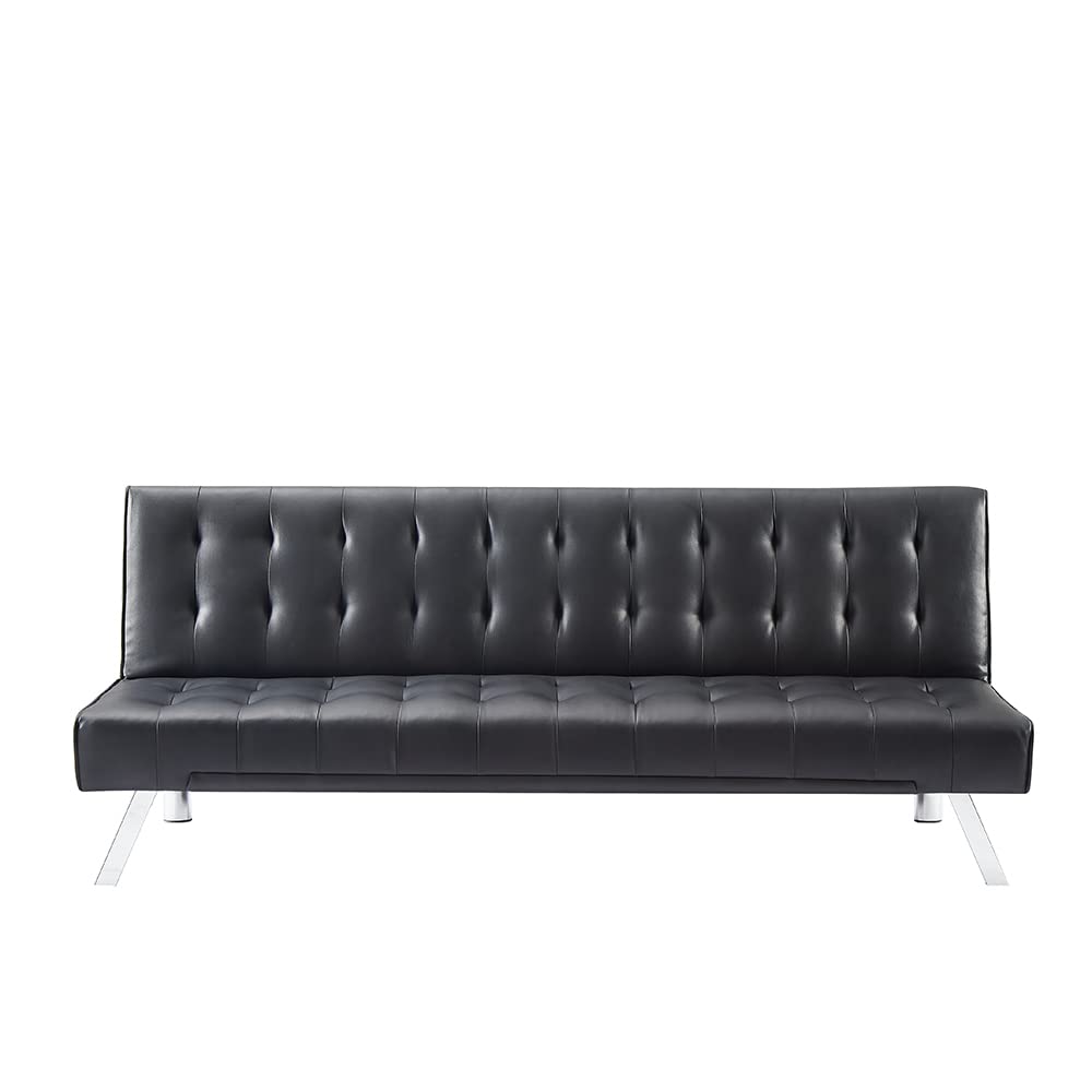 Black PU Sofa Bed - Modern Faux Leather Convertible Folding Couch for Small Spaces | Guest Bed & Living Room Furniture