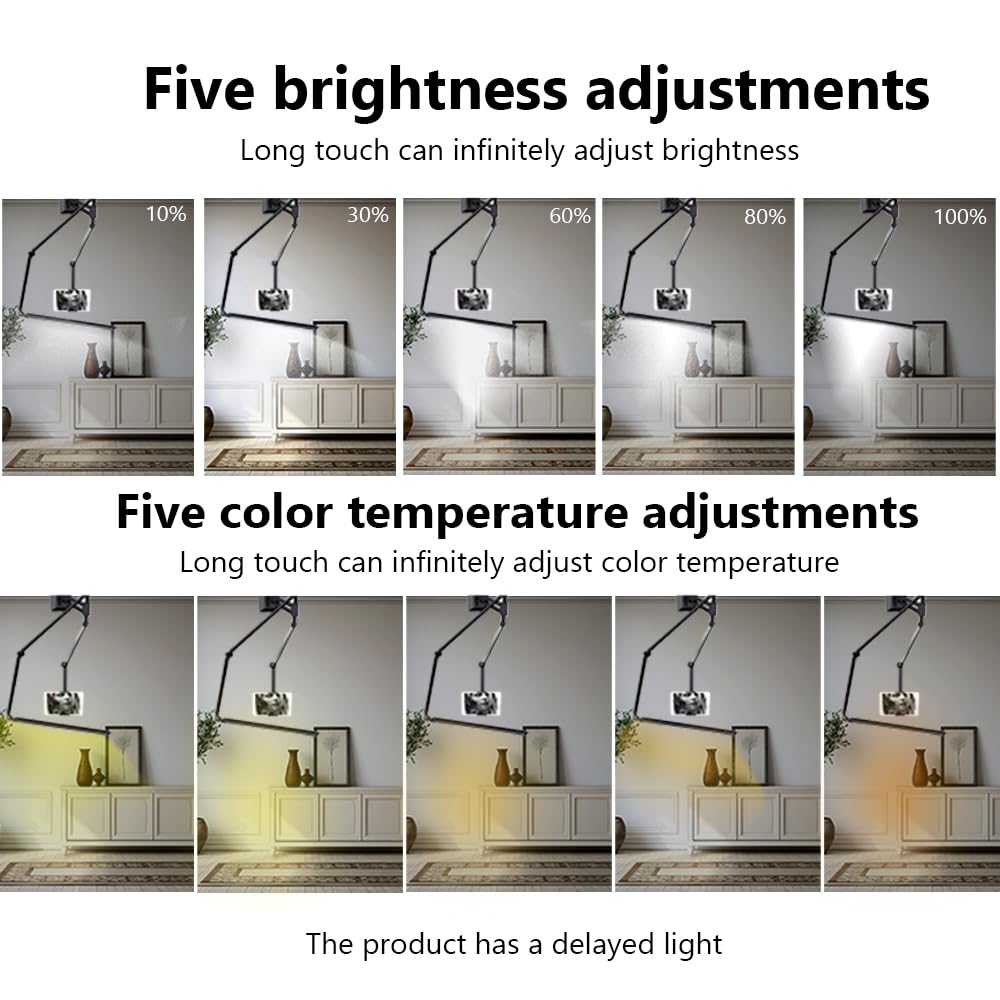 Professional Tattoo Artist Light - 360° Adjustable Swing Arm with Remote Control, 5 Color Temperatures & Stepless Dimming, Ceiling Mounted (Requires Hole Punch Installation) - Perfect for Tattoo Studios, Home Bedroom, Study Room & Live Streaming Setup