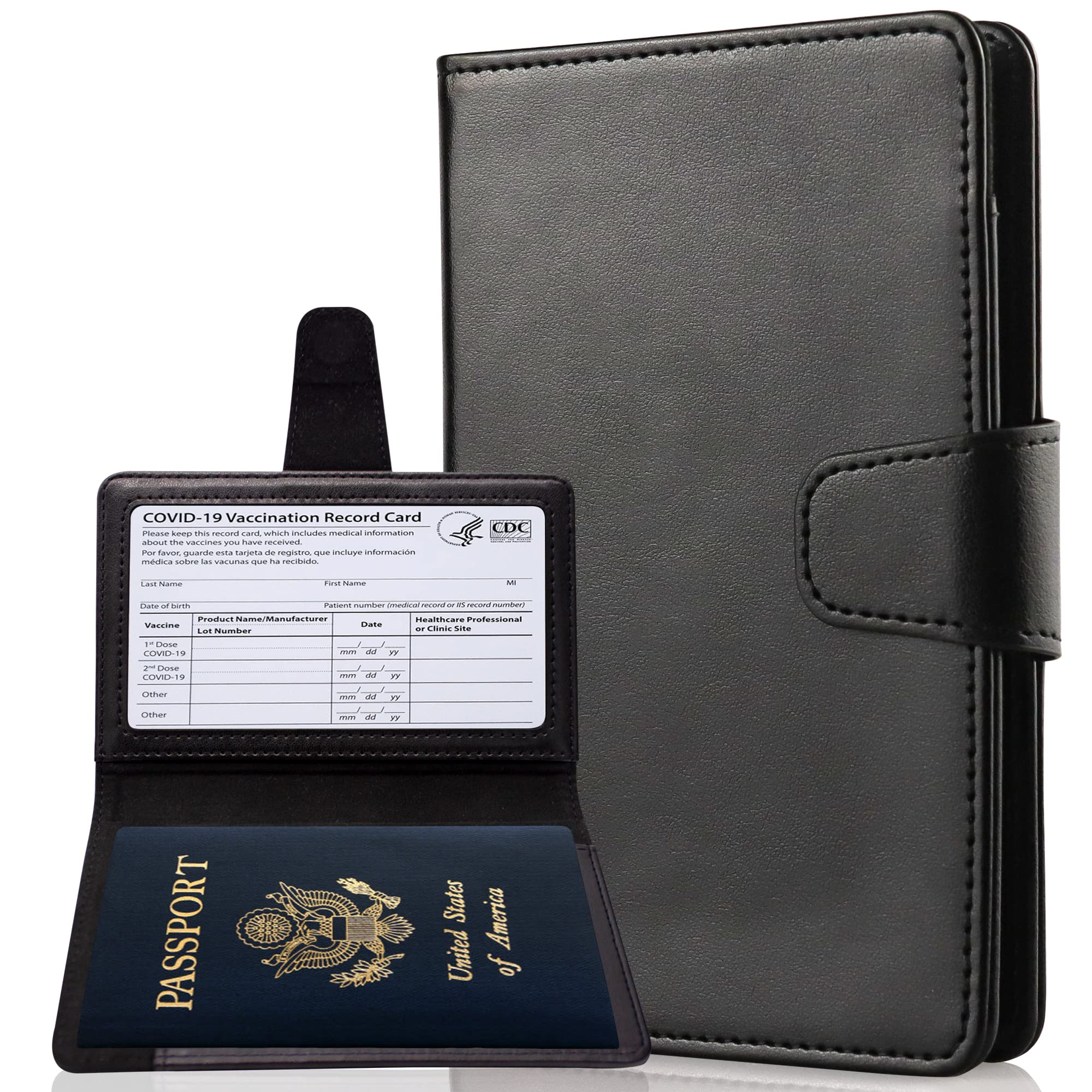 Teskyer RFID Blocking Passport Holder Wallet - Travel Essentials with Credit Card Slots & Air Ticket Pocket - Secure & Stylish for International Trips, Vacations & Business Travel - Black