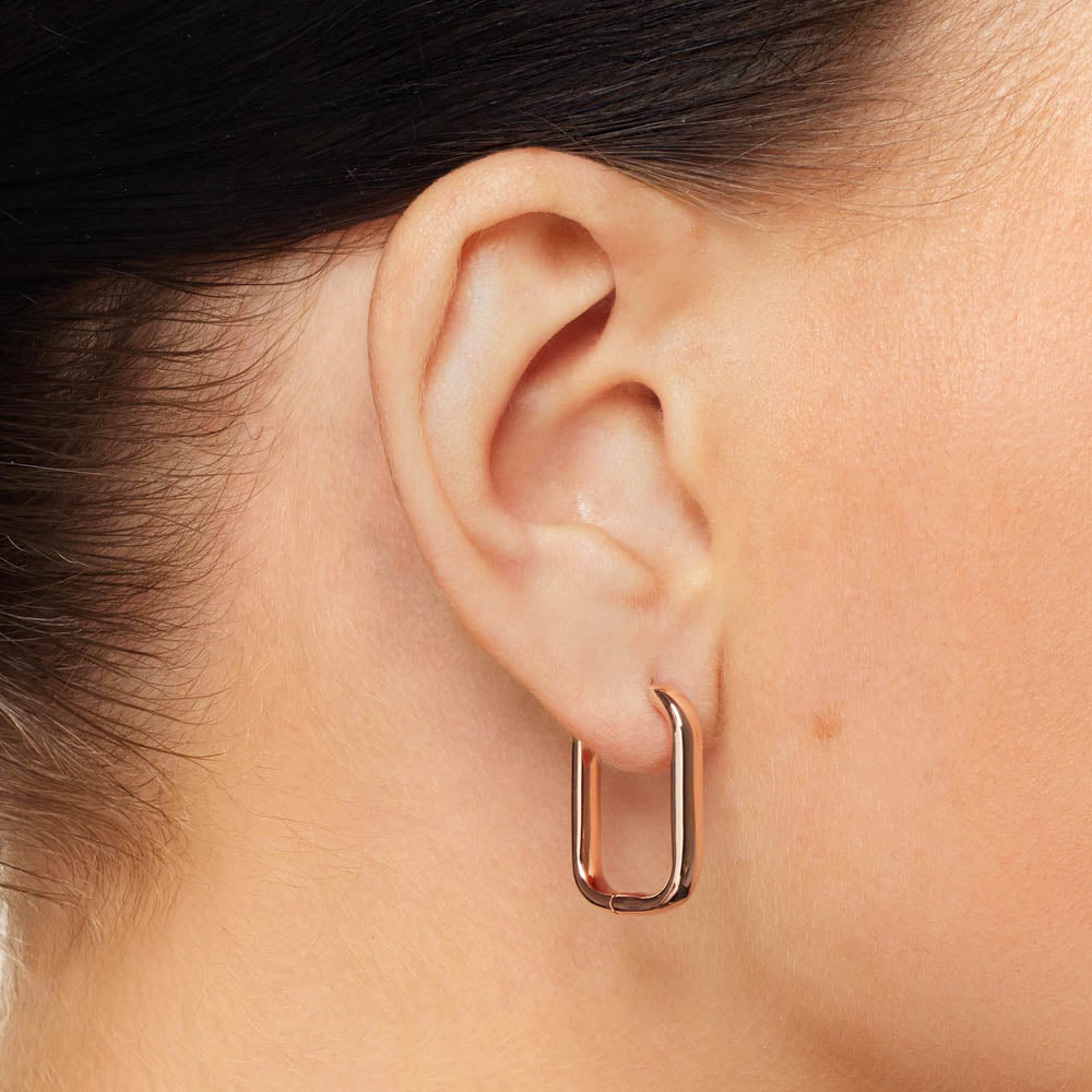 Rose Gold Midi Paperclip Earrings for Women - Trendy Minimalist Hoop Earrings for Everyday Wear, Office & Date Night
