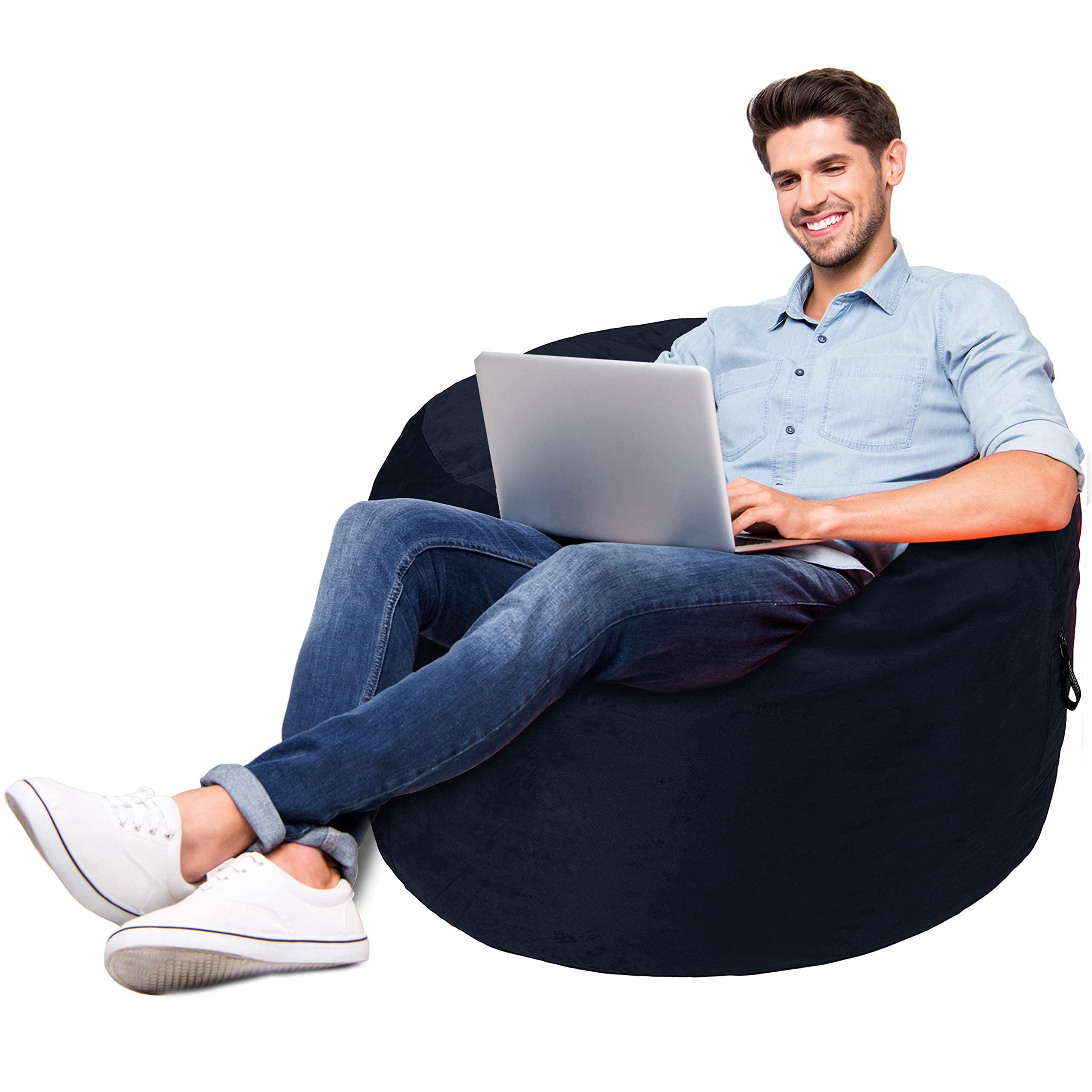 Amazon Basics 4 ft Blue Memory Foam Bean Bag Chair with Soft Microfiber Cover - Comfortable Lounge Seating for Living Room, Bedroom, Game Room or Dorm