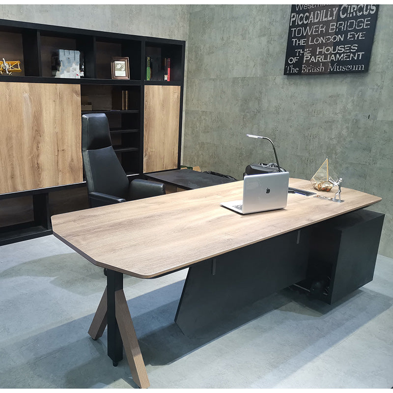 EASTON Electric Height Adjustable Standing Desk with Left Return - 2.2m Warm Oak & Black - Perfect for Home Office & Workspace Ergonomics