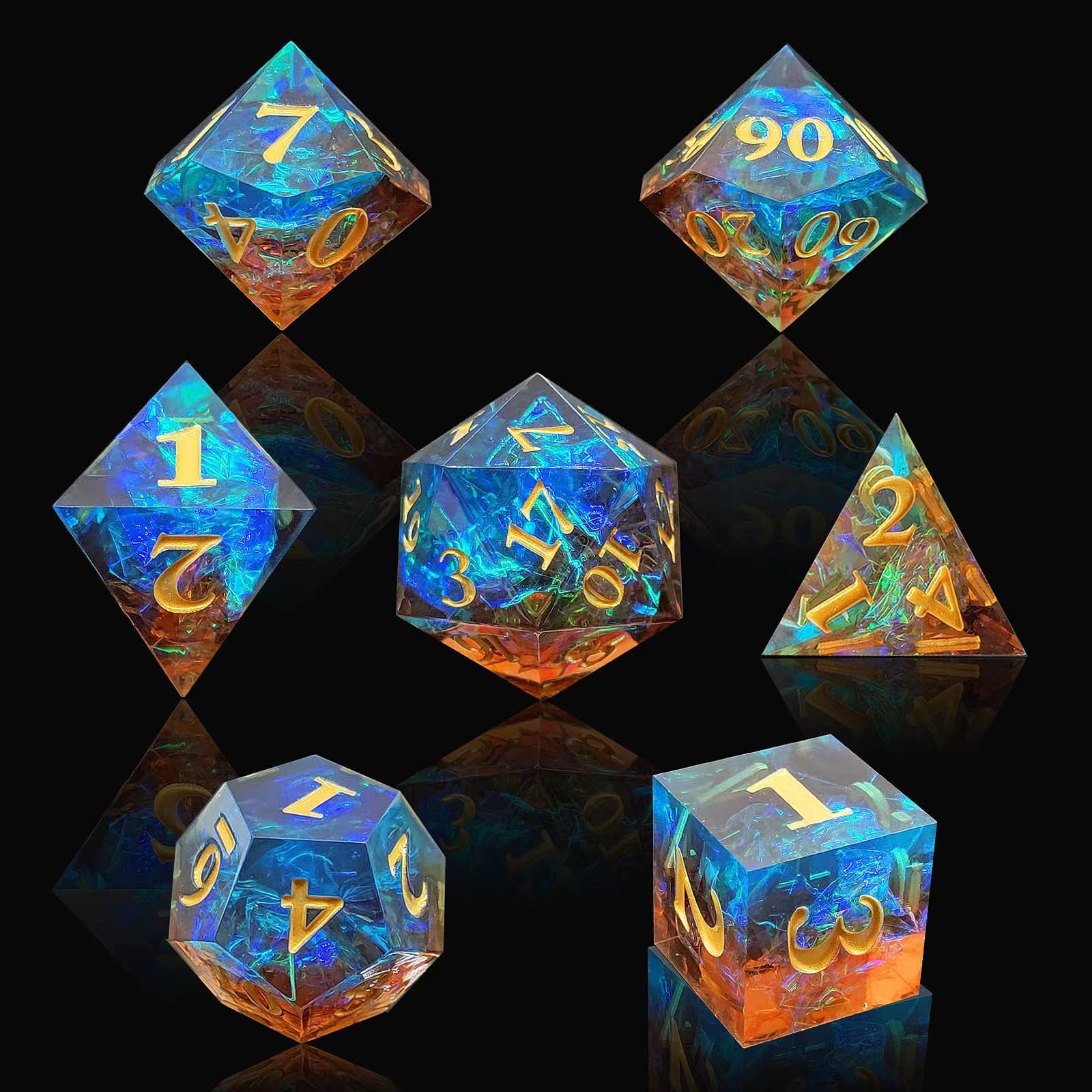 Premium Polyhedral DND Dice Set - 7-Piece Sharp Edge Resin Dice for Dungeons & Dragons, Pathfinder & RPG Games (Vibrant Blue) - Perfect for Tabletop Gaming, Campaign Nights & Collector Displays