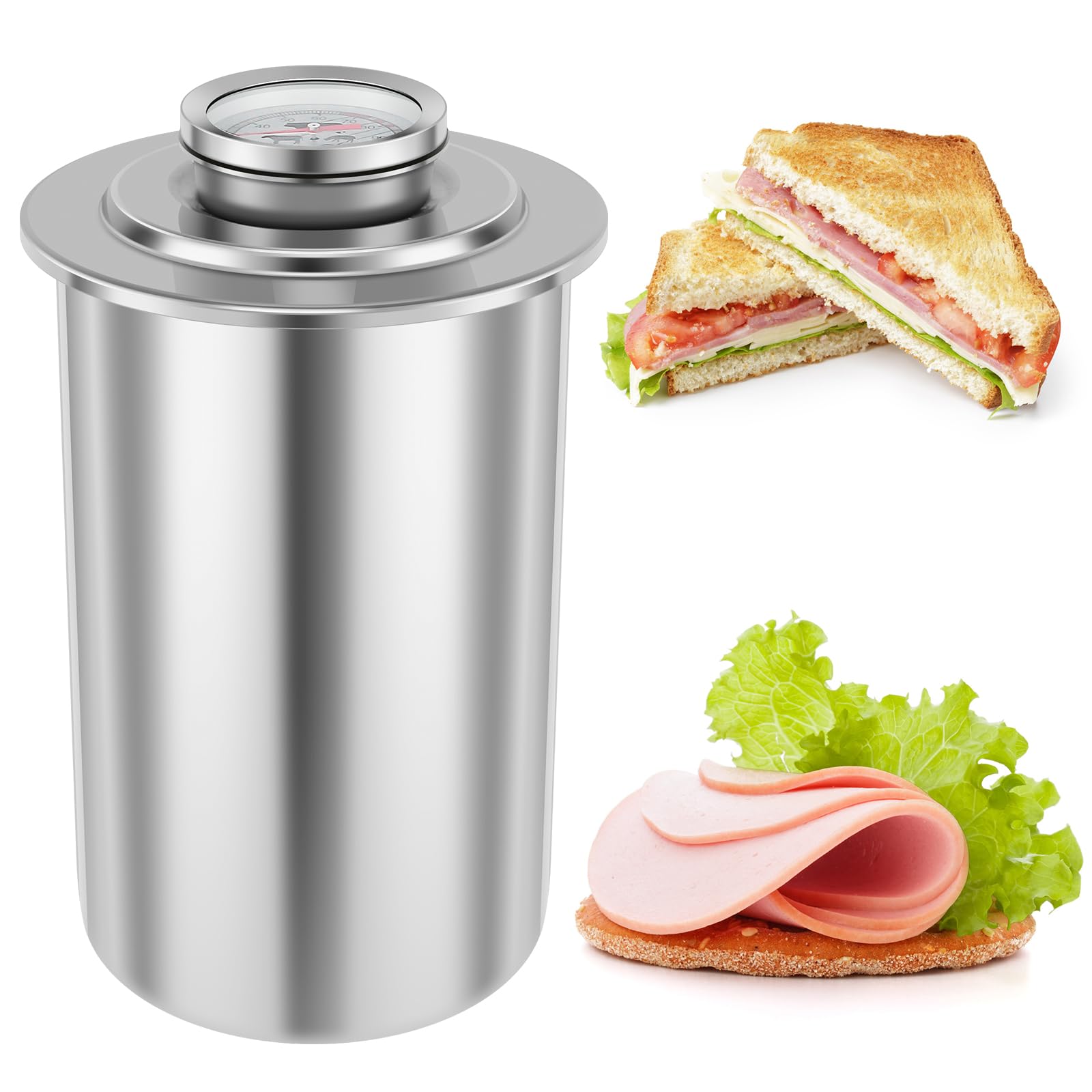 Premium Stainless Steel Ham Maker & Meat Press - Large Capacity with Built-in Thermometer for Homemade Deli Ham, Sandwich Meat & Healthy Lunch Prep | Perfect for Home Kitchens, Delis & Meal Prepping