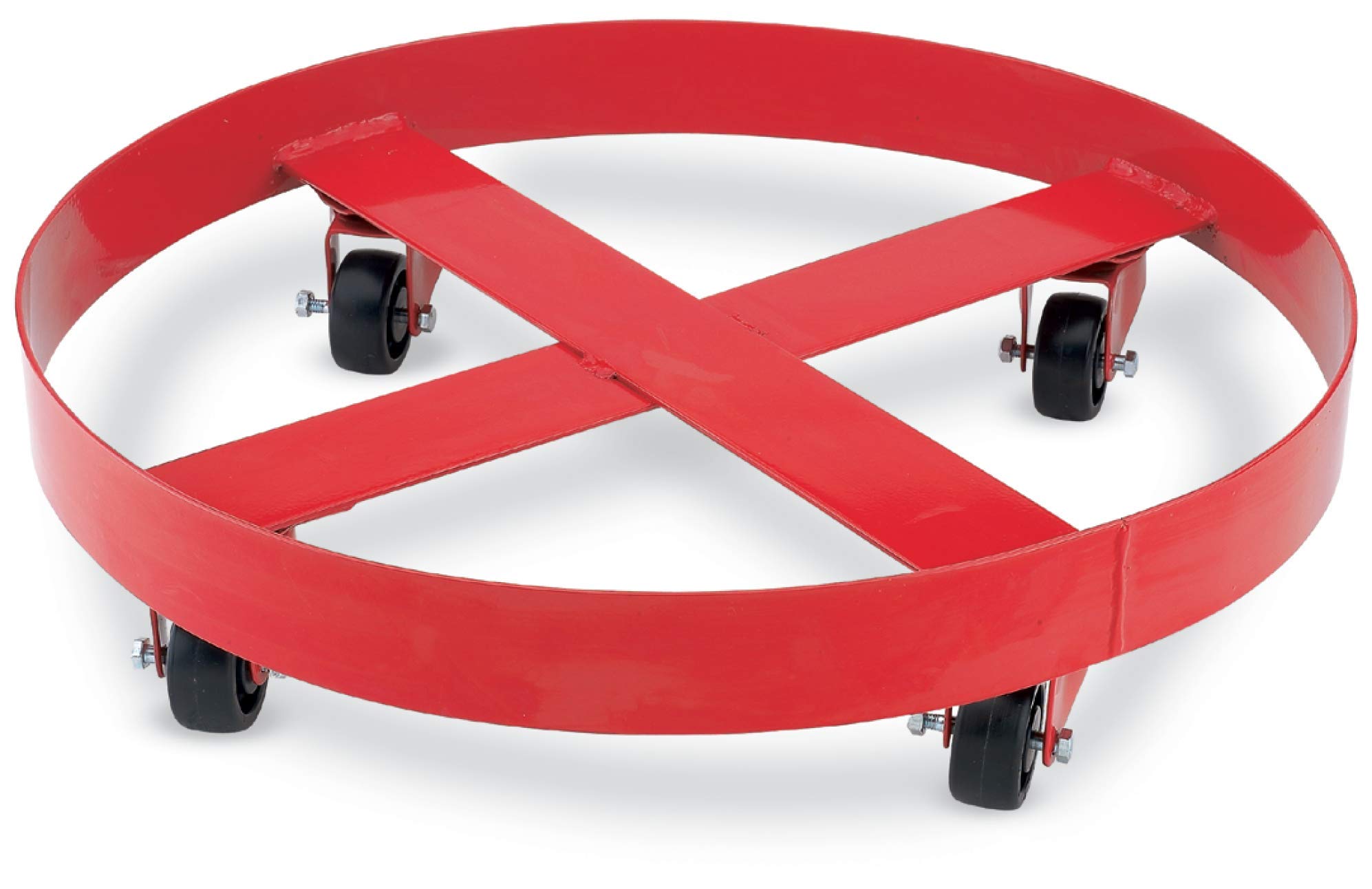 LUMAX LX-1722 Heavy Duty 24-Inch Red Band Dolly for 55 Gallon Drums & 400 lbs Containers - Industrial Grade with Baked Enamel Finish & 4 Ball Bearing Swivel Casters - Complete Hardware Included - Perfect for Warehouse, Garage, and Factory Material Handling