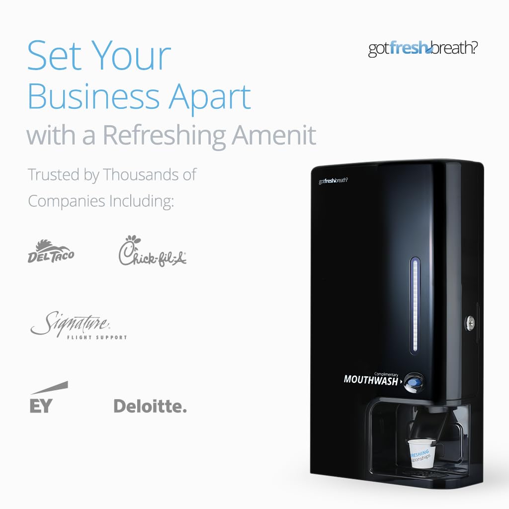 Automatic Mouthwash Dispenser for Bathrooms - Wall Mount or Standing, Slim Commercial Design with 100 Disposable Cups & 50oz Refill - Black | Perfect for Home, Office, Dental Clinics and Public Restrooms